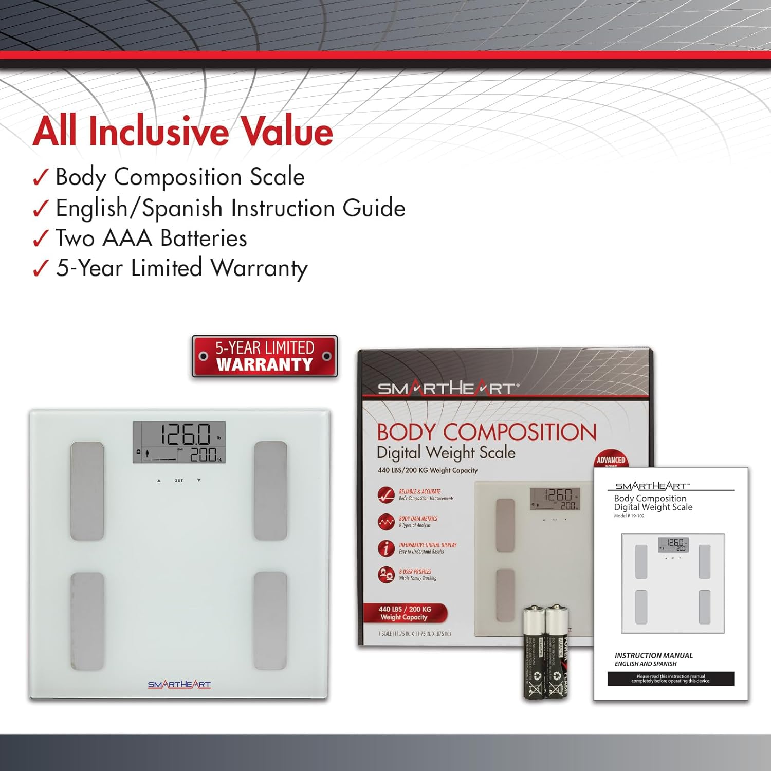 SmartHeart Digital Body Composition Scale with 8 User Profiles