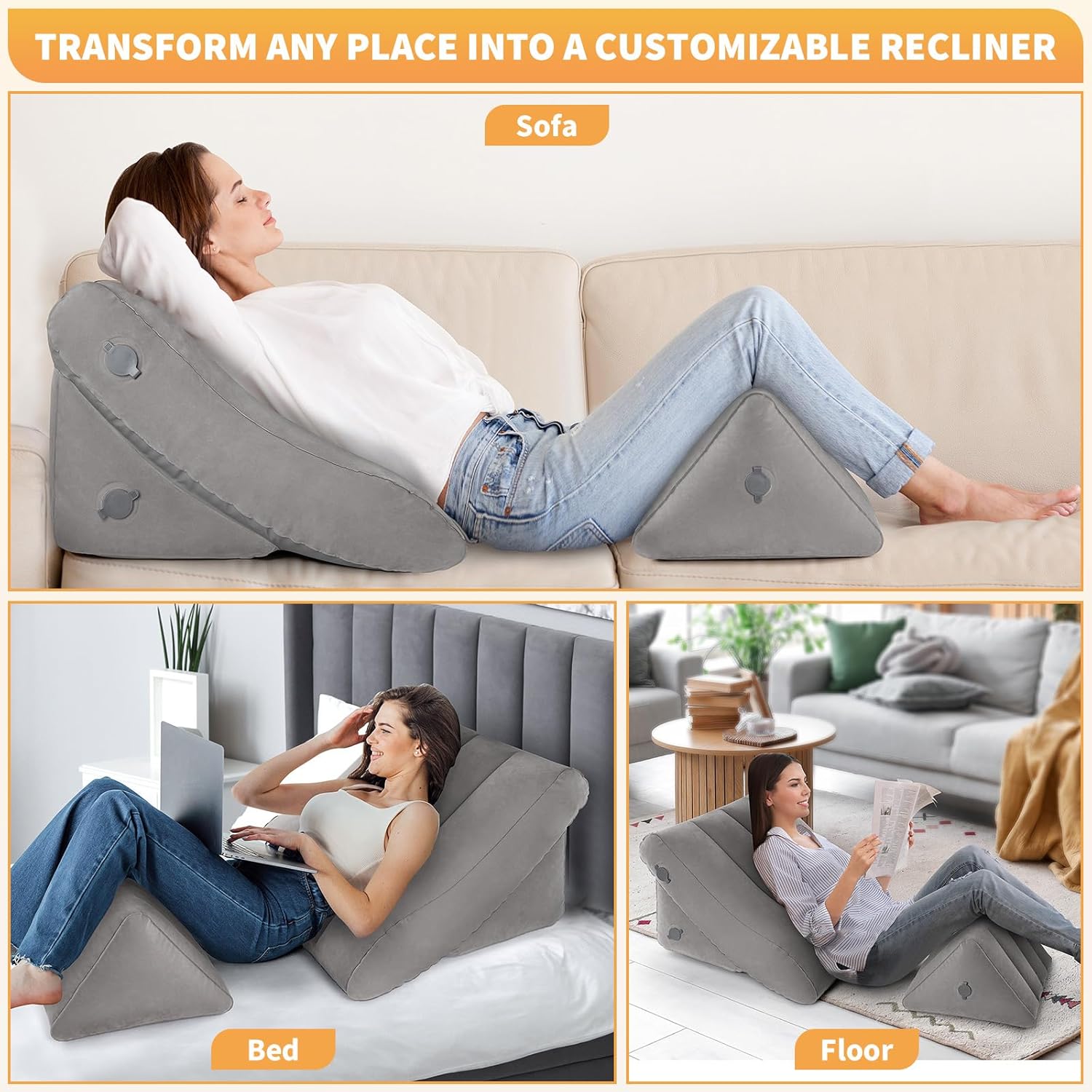 USHMA Inflatable Wedge Pillow Set - Travel Pain Relief