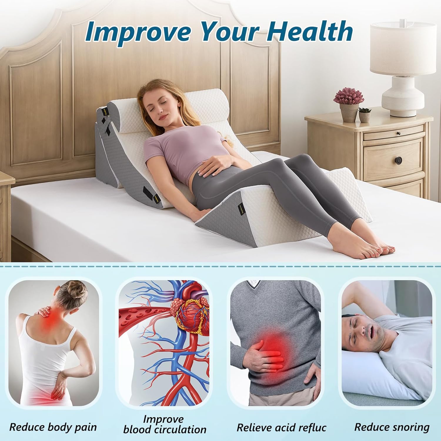 Longering 6PCS Orthopedic Wedge Pillow Set for Post Surgery Back Pain Relief
