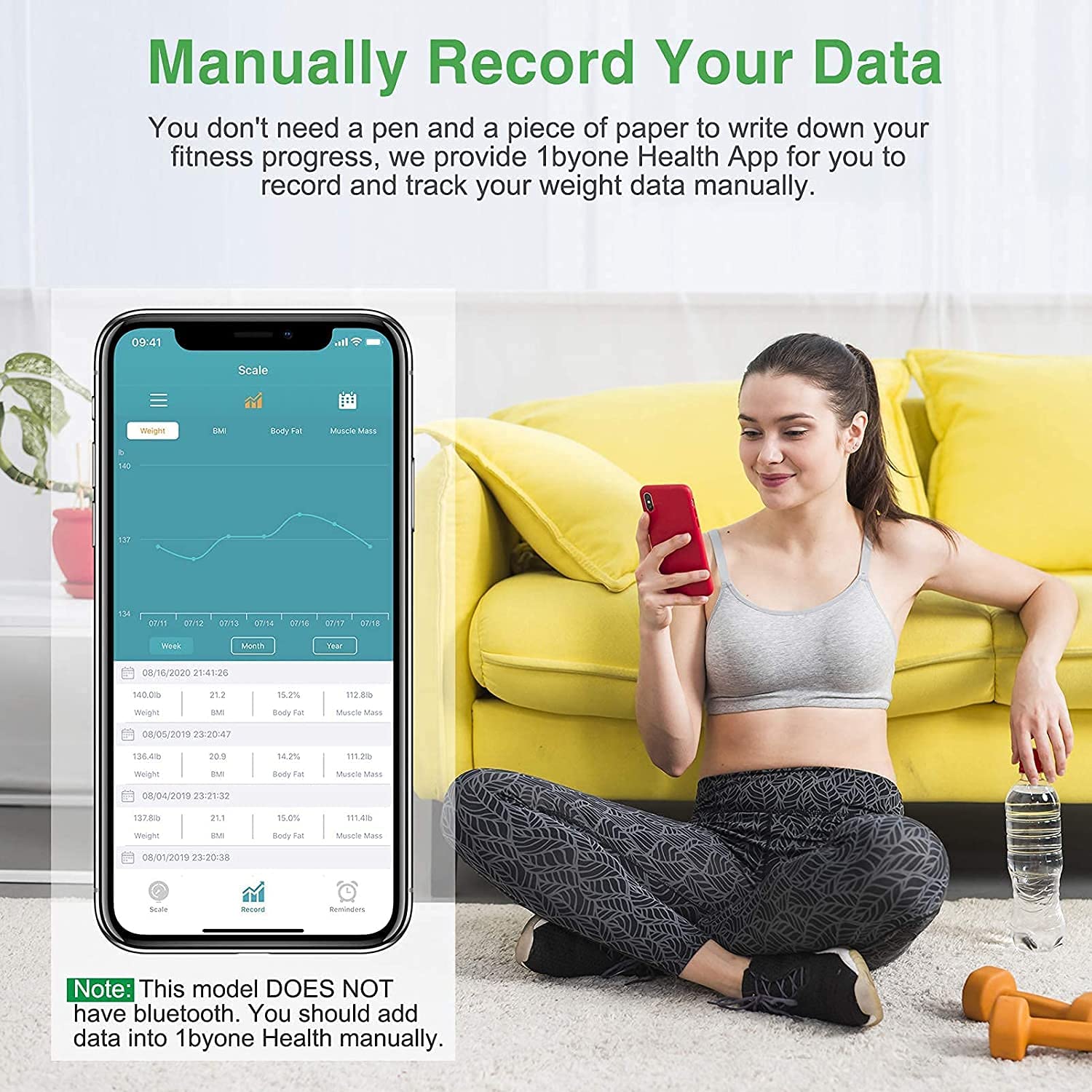 1byone Digital Bath Scale with LED Display 400lbs Midnight Green