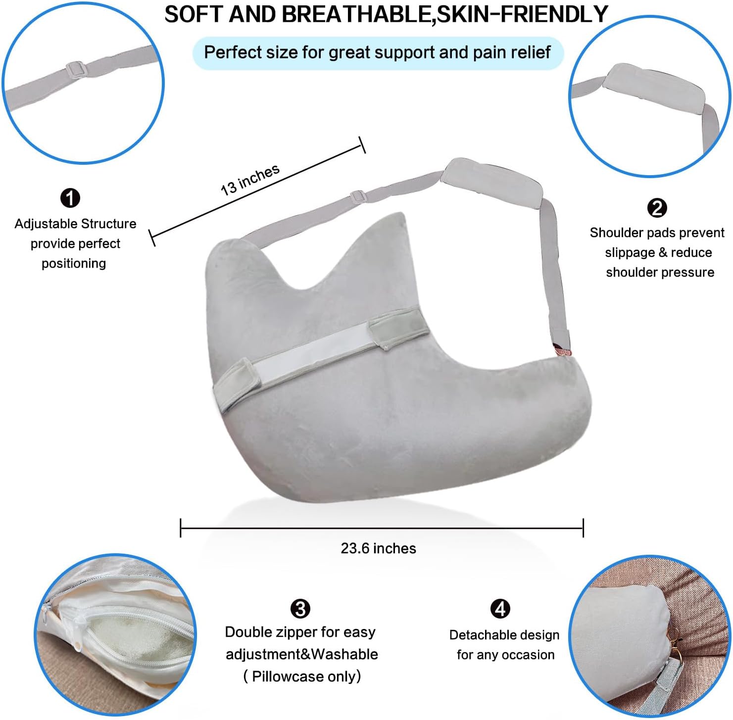 Shoulder Support Pillow with Adjustable Strap for Pain Relief