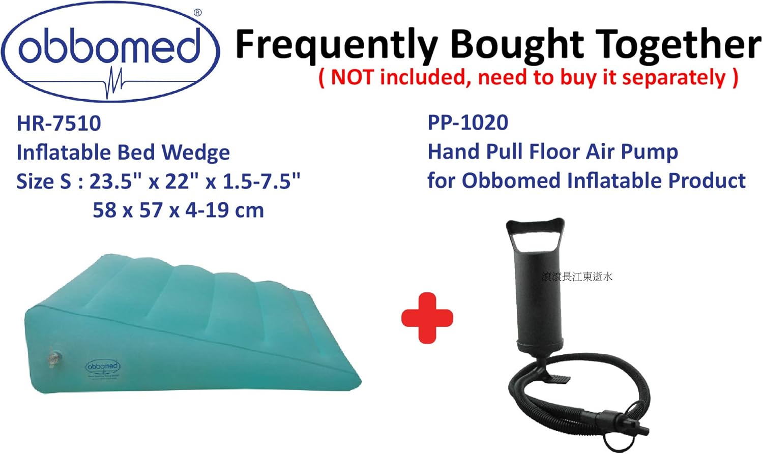 ObboMed HR-7510 Inflatable Bed Wedge Pillow with Velour Surface