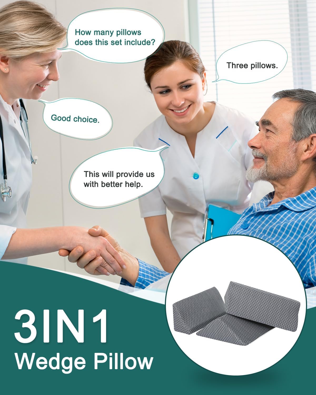 JFNoraiva 3-in-1 Bed Wedge Pillow Set for Seniors