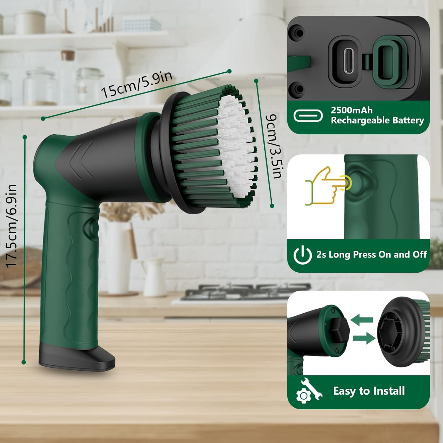 KOOHORO Electric Cleaning Brush Set Dual Speed 7 Brush Heads