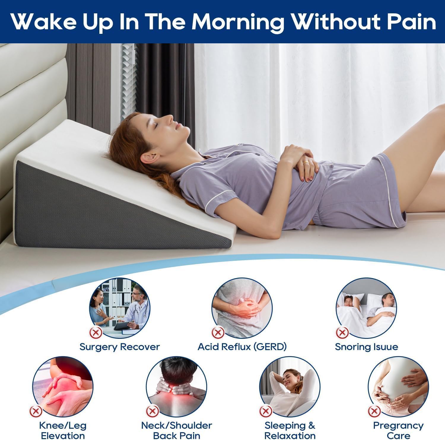 GOHOME 3-in-1 Memory Foam Bed Wedge Pillow with Cooling Cover