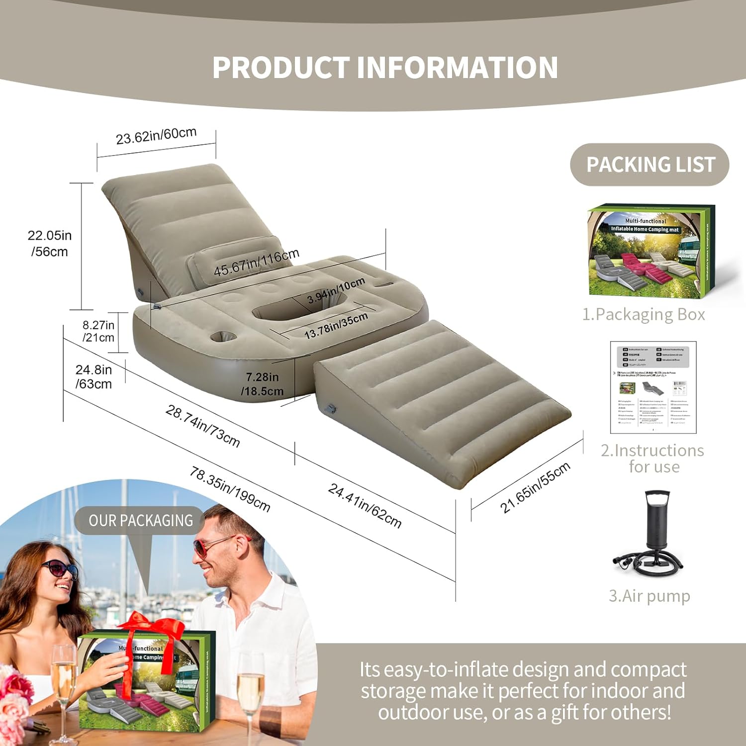 Nevife Inflatable 3pcs Bed Wedge Pillow Set - Brown
