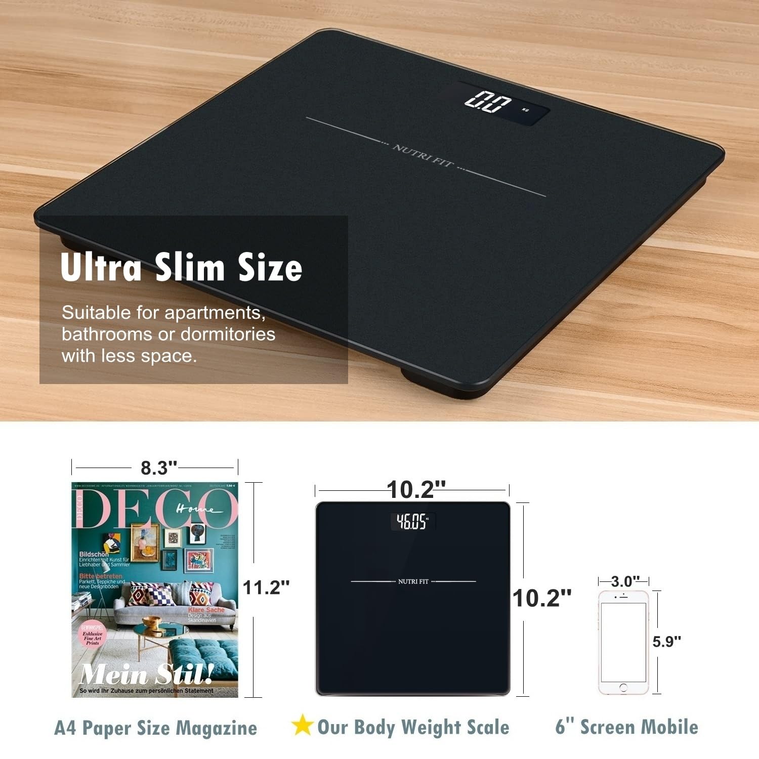 NUTRI FIT Digital Bathroom Scale 01lb Precision Jet Black