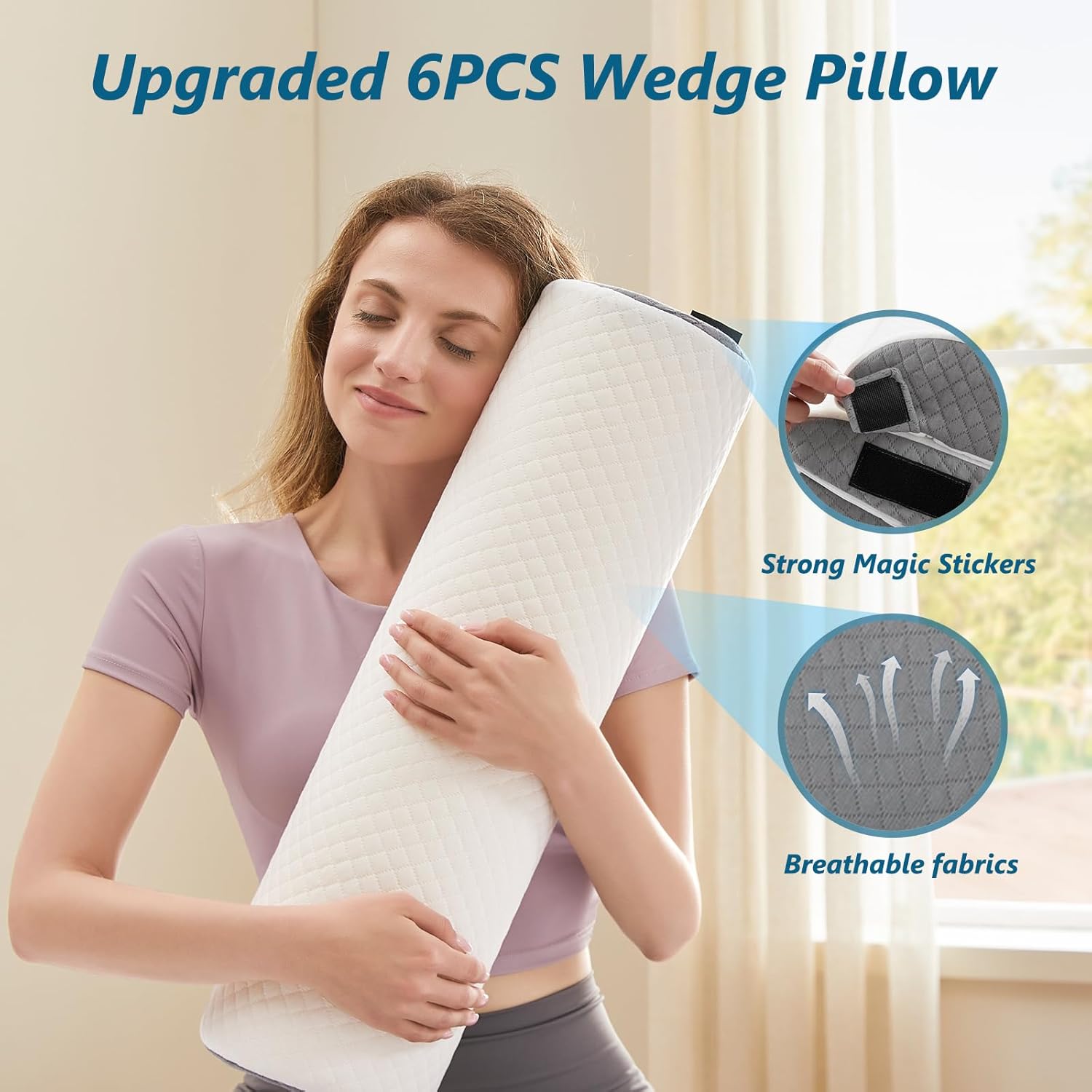Longering 6PCS Orthopedic Wedge Pillow Set for Post Surgery Back Pain Relief