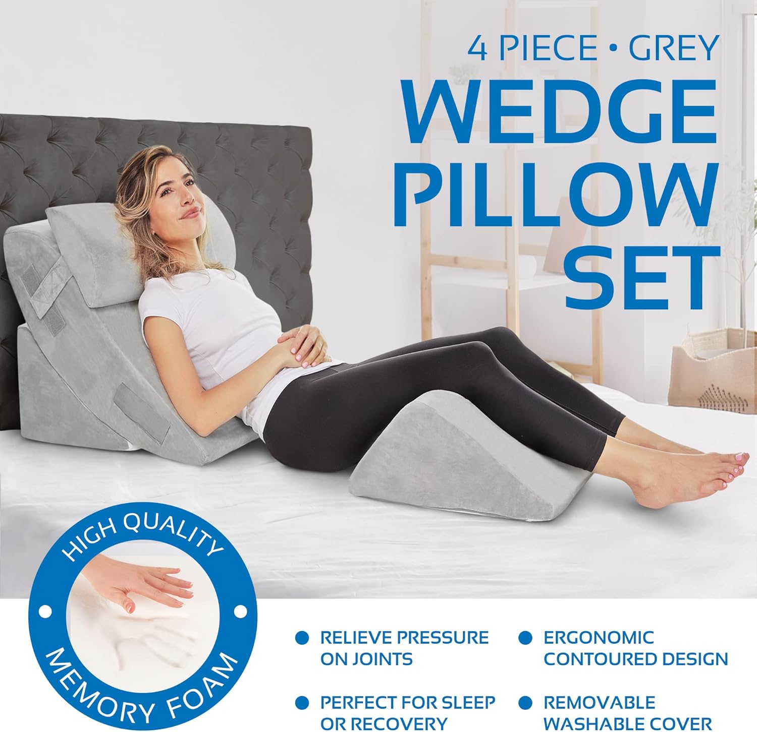 AllSett Health 4 PC Bed Wedge Pillow Set
