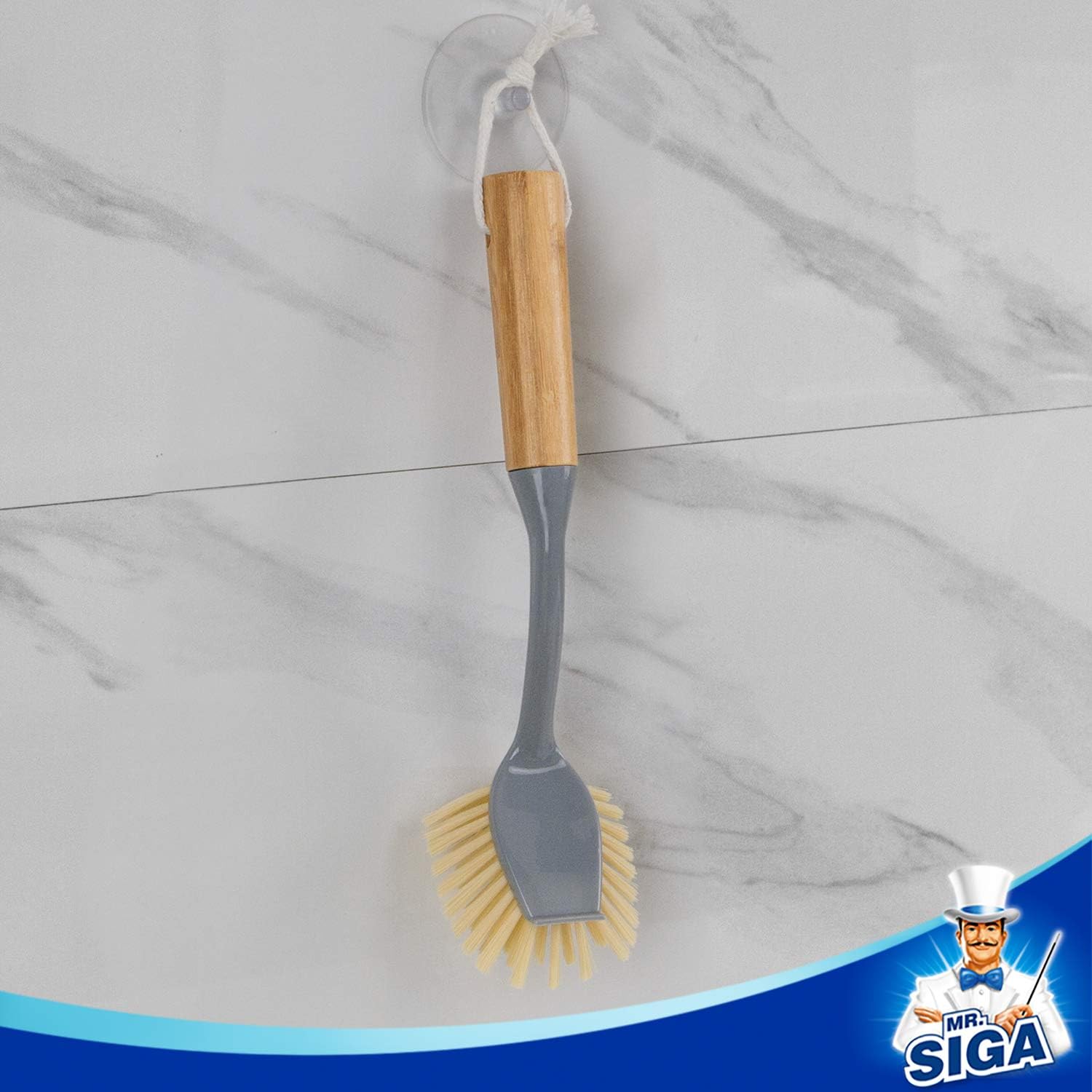MRSIGA Dish Brush with Bamboo Handle and Scraper Pack of 2