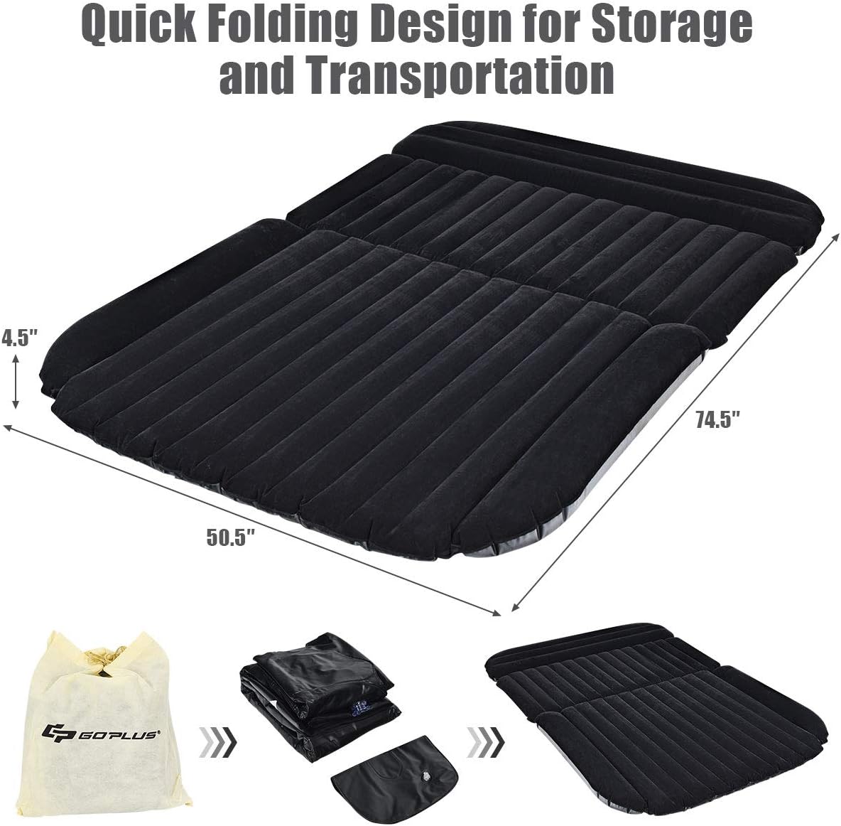 Goplus Inflatable Car Bed Mattress with Pillow and Air Pump - Black