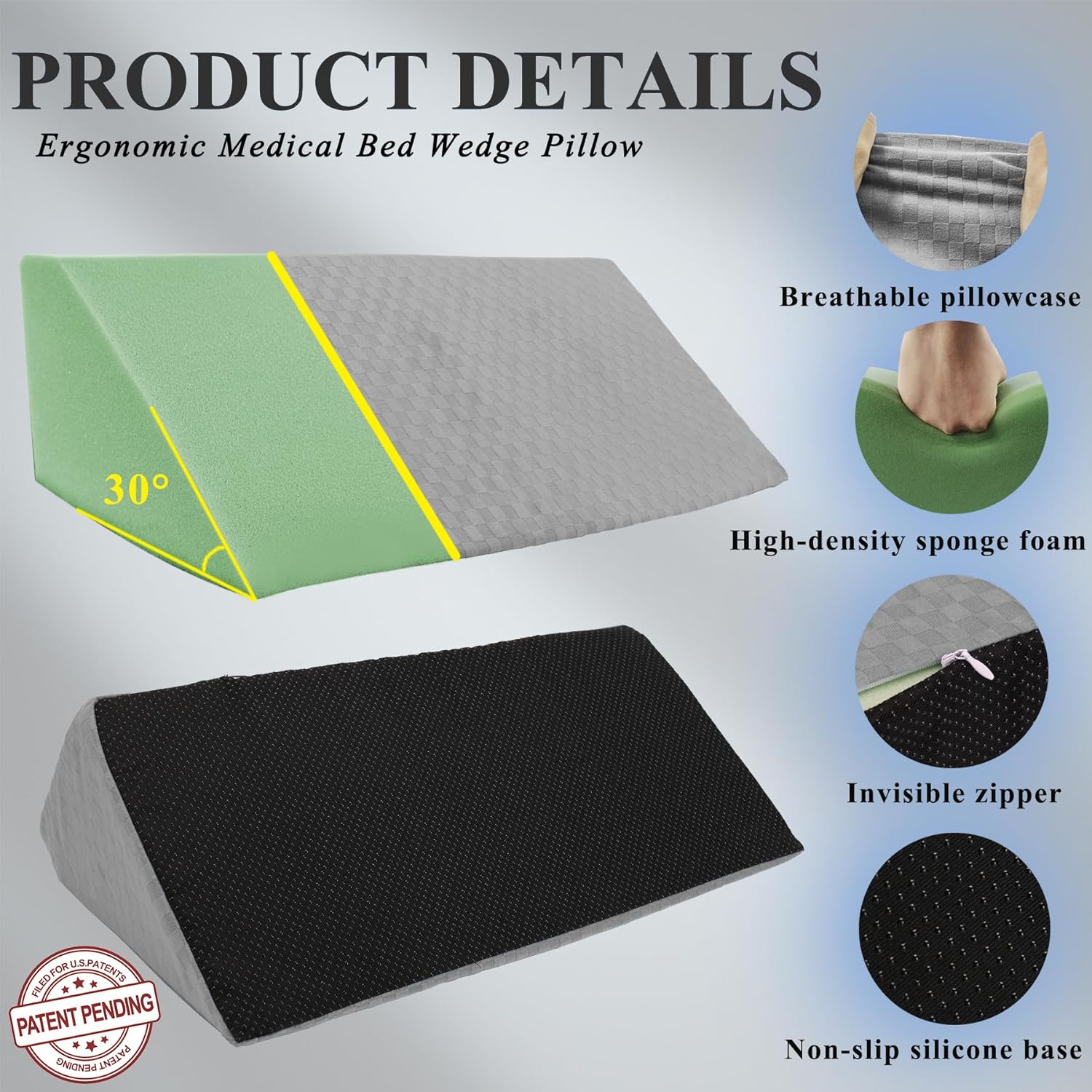 Jacobable Bed Wedge Pillow for Side Sleepers 1