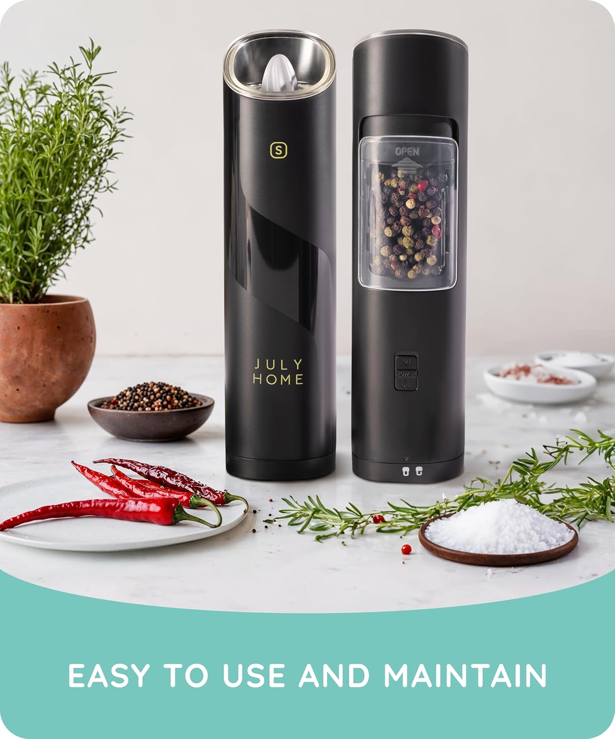 Gravity Electric Salt and Pepper Grinder Set of 2 Adjustable Coarseness