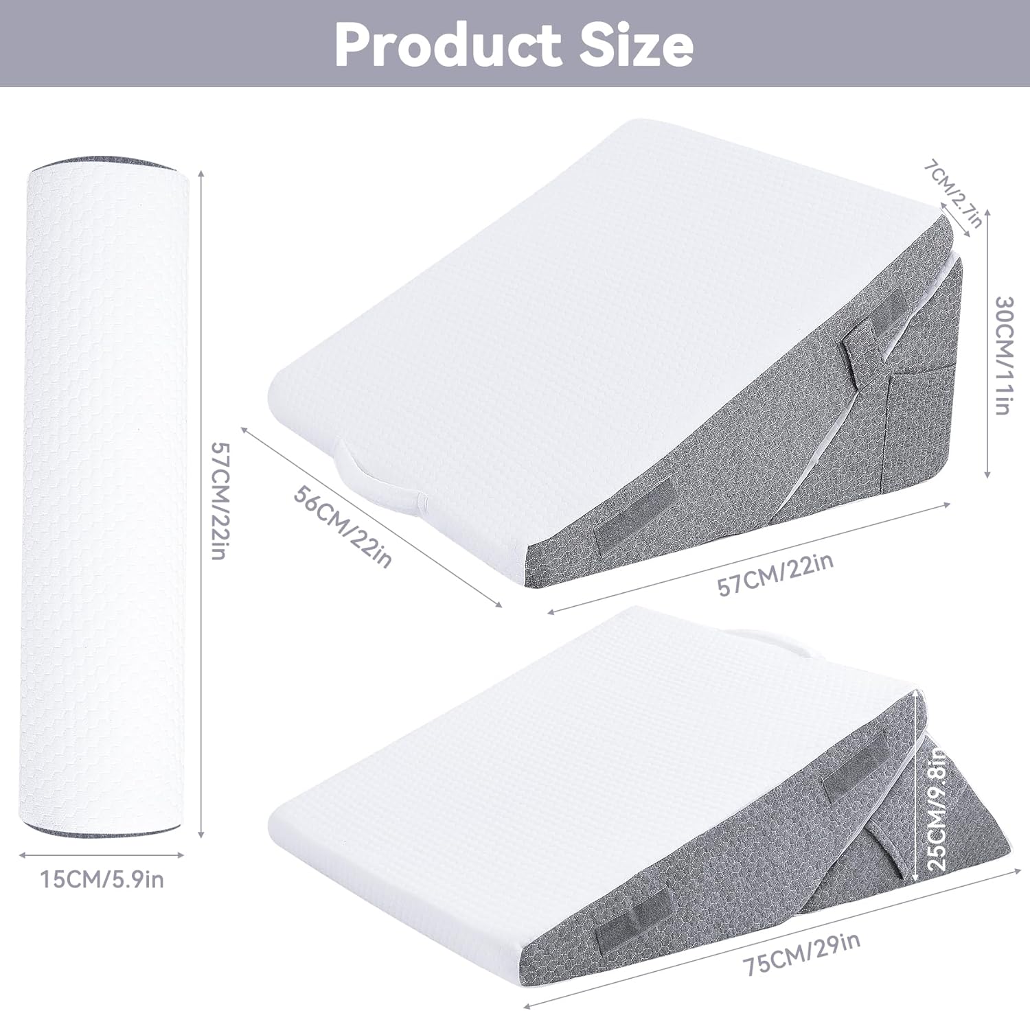 Hogrance 4PCS Wedge Pillow Set for Side Sleepers Grey
