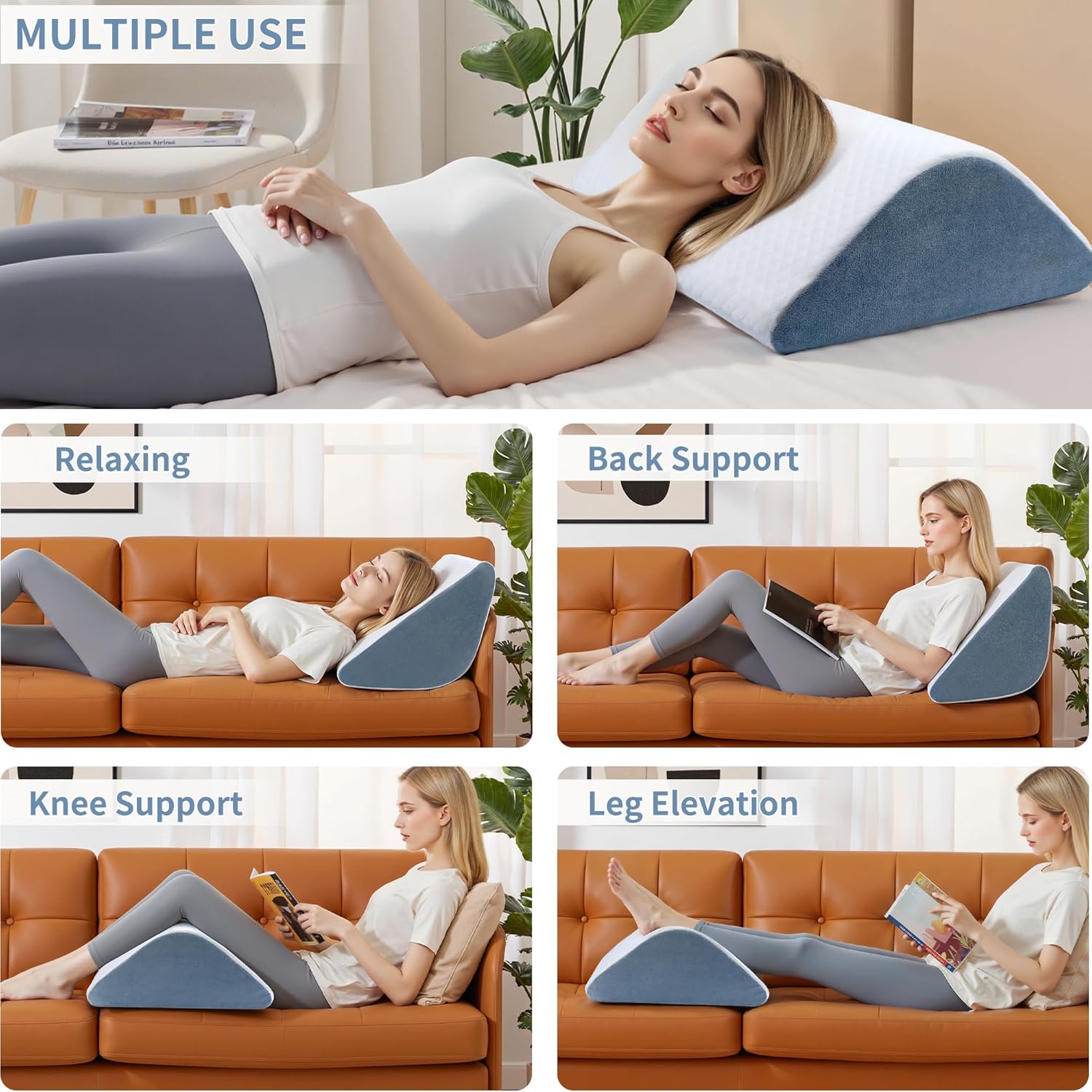 Knee Wedge Pillow for Back Support and Leg Elevation