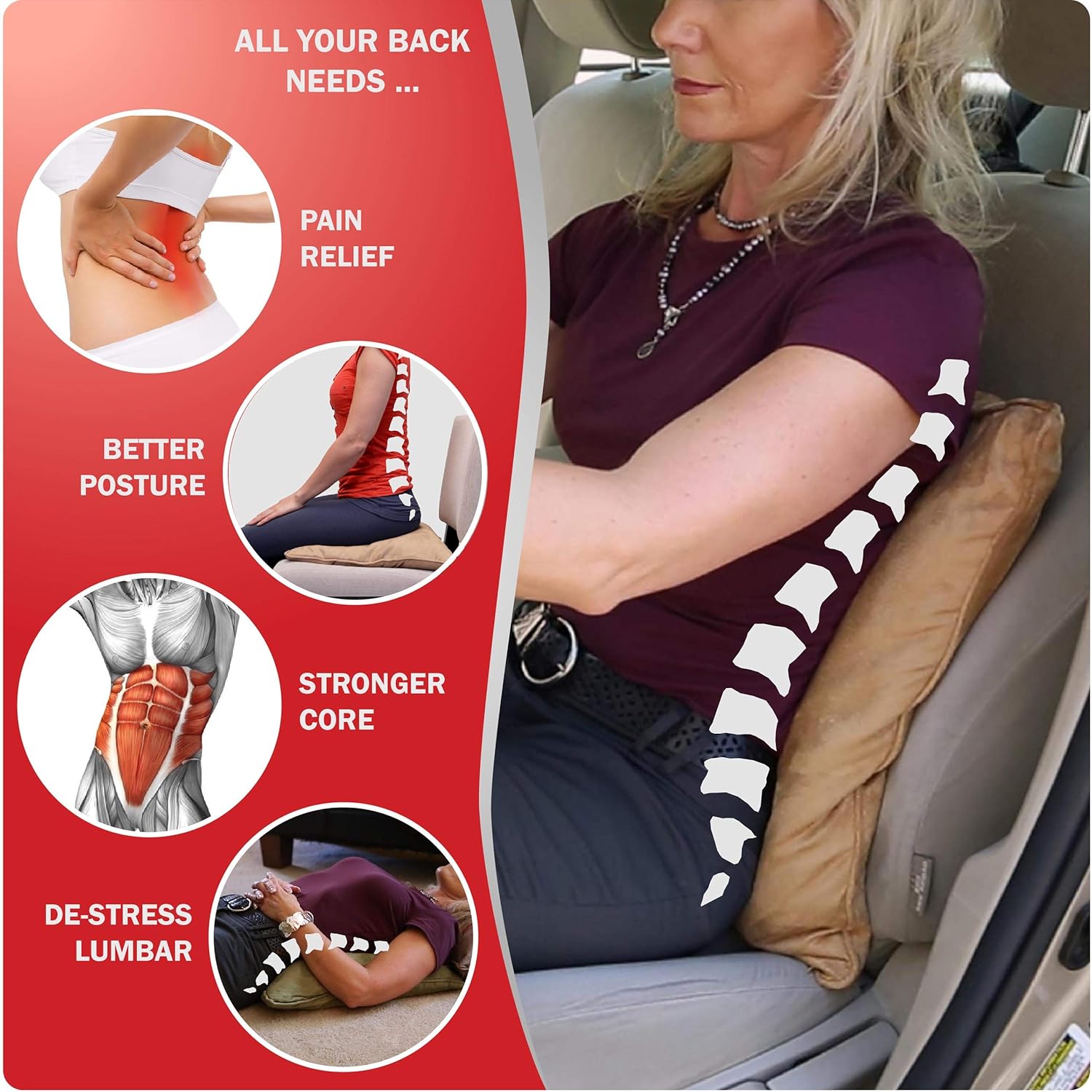 AJUVIA QiPillow - Inflatable Lumbar Support Square Pillow Camel
