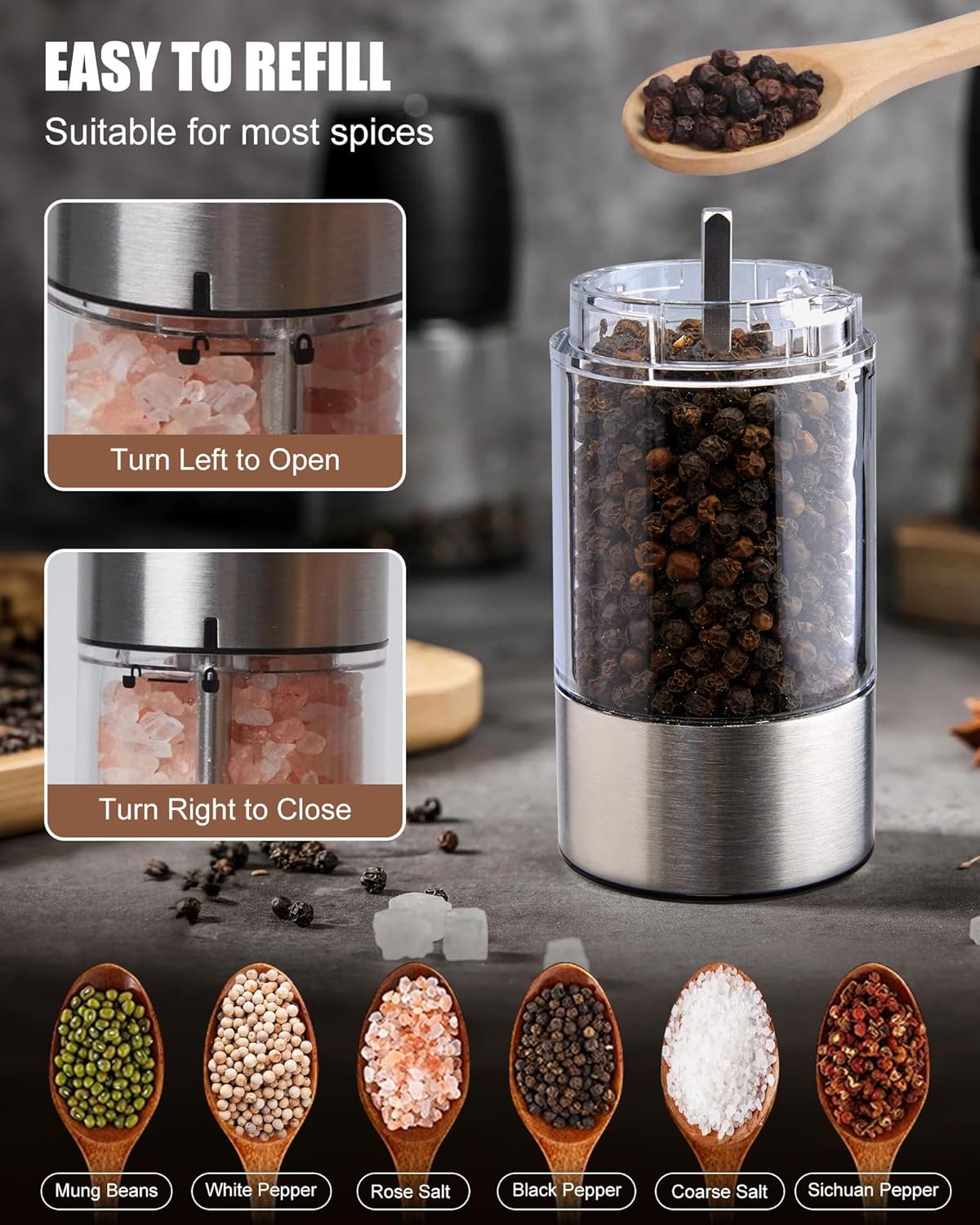 GiveBest Electric Salt Pepper Grinder Set with LED Light and USB Rechargeable