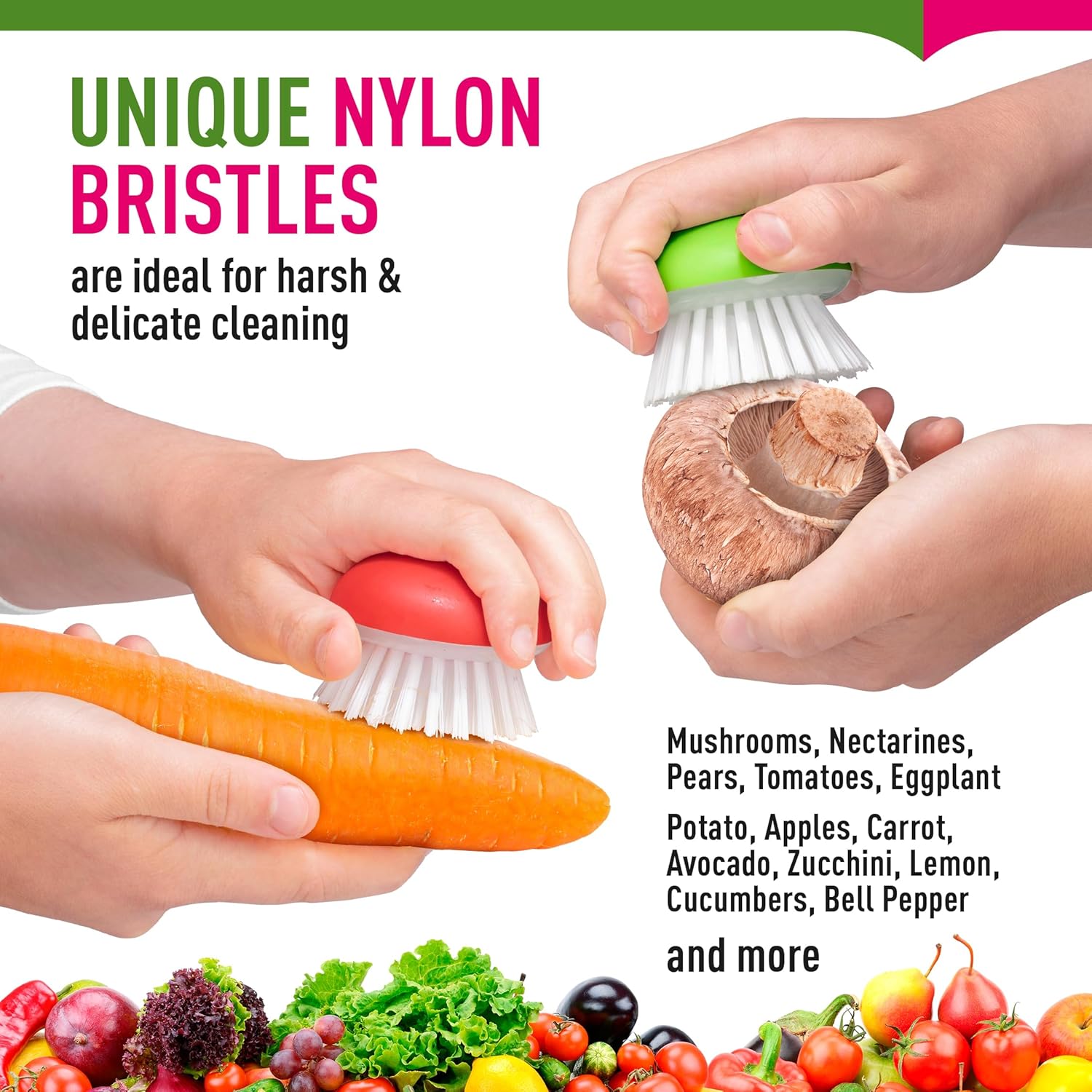 Vegetable Brush Scrubber 2Pcs Set Red and Green