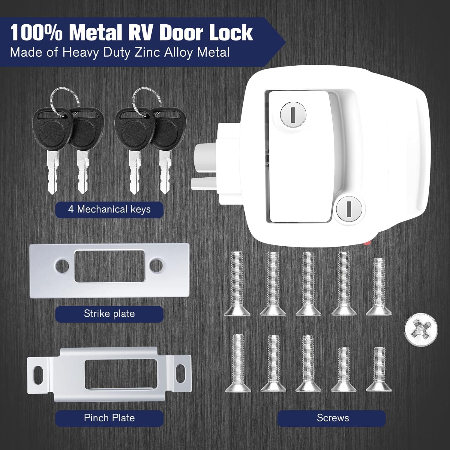 PAULINN RV Door Lock Replacement - 4 Keys Heavy Duty Zinc Alloy