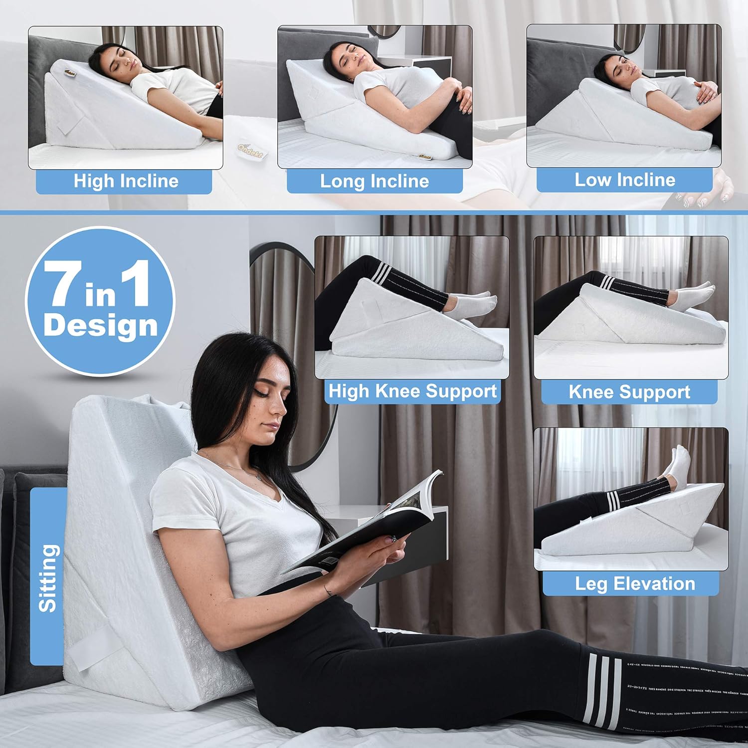 ONDEKT Adjustable Bed Wedge Pillow with Cooling Gel Memory Foam 1