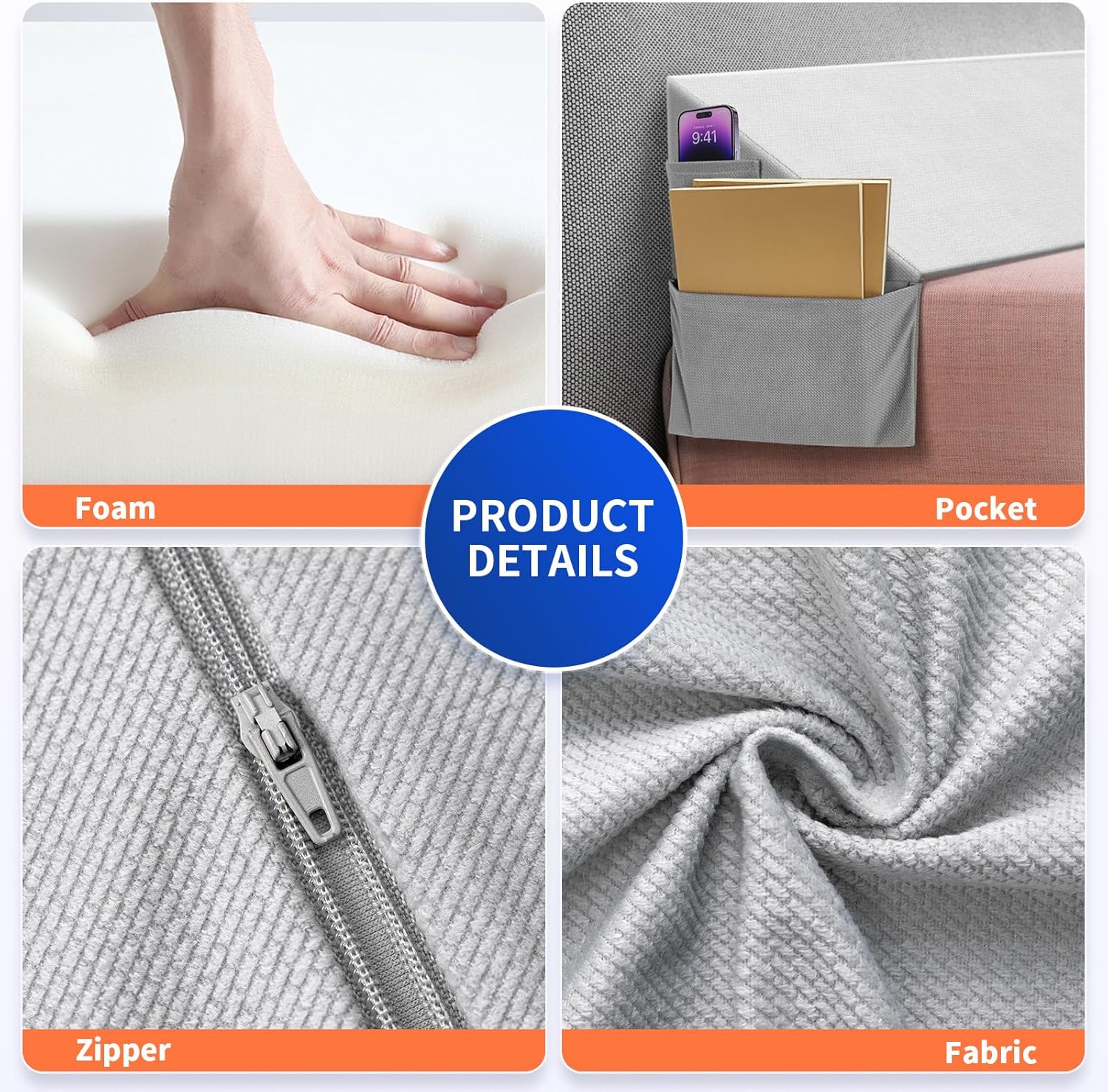 Krightlink Bed Gap Filler Pillow with 2 Pockets