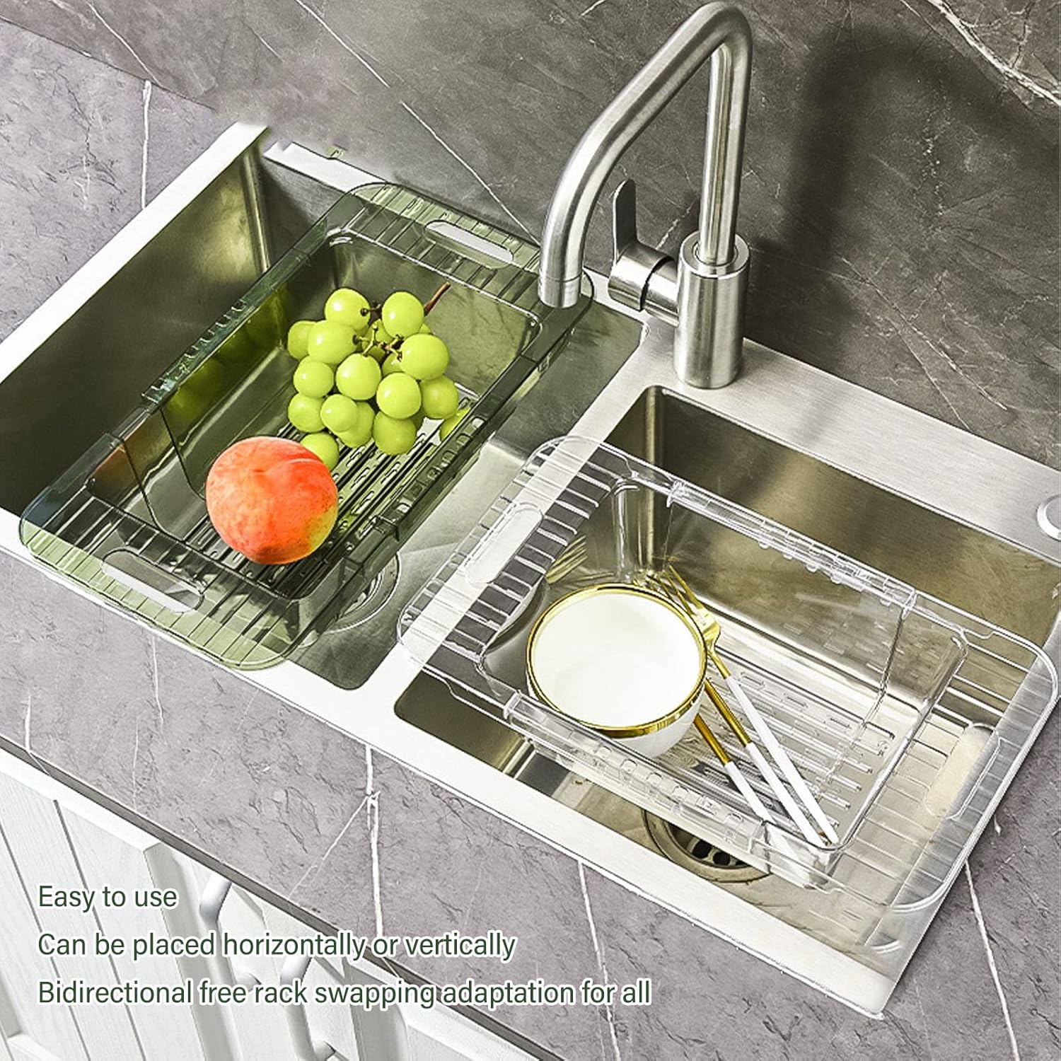 DriKou Kitchen Sink Colander Clear Adjustable Strainer