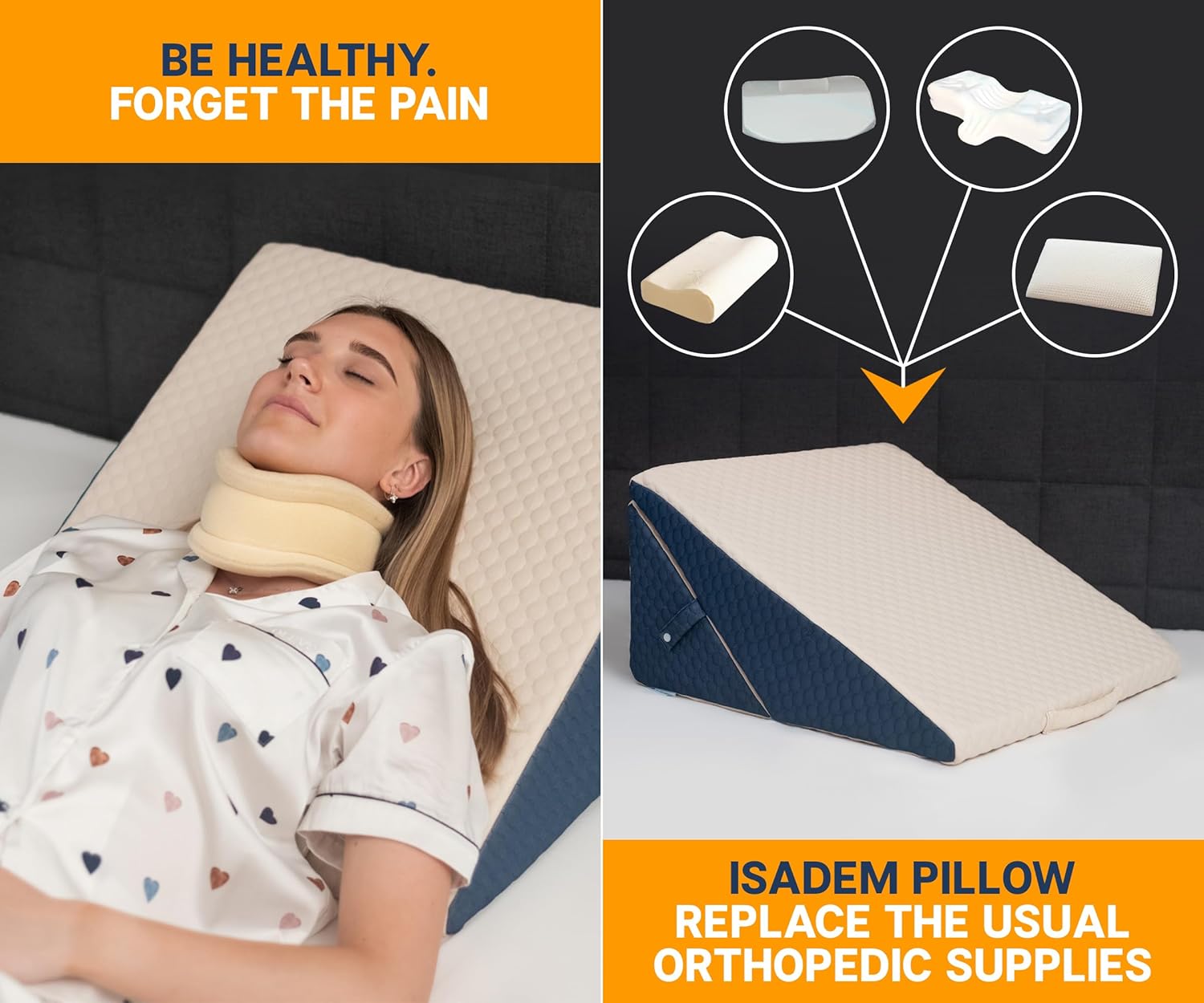 Isadem Bed Wedge Pillow - 45 Degree Incline Cushion