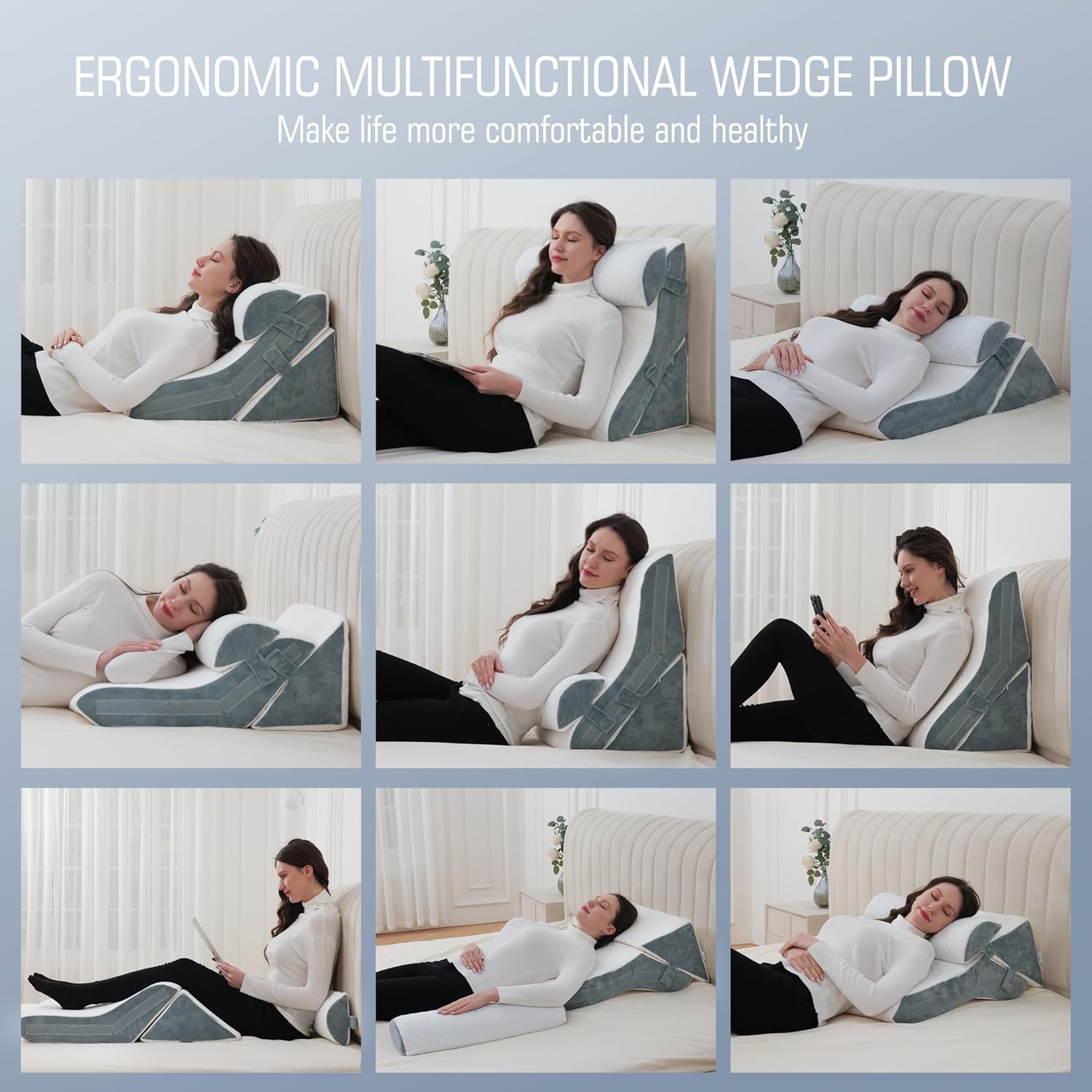 Flyxunfri 3PCS Adjustable Wedge Pillow Set