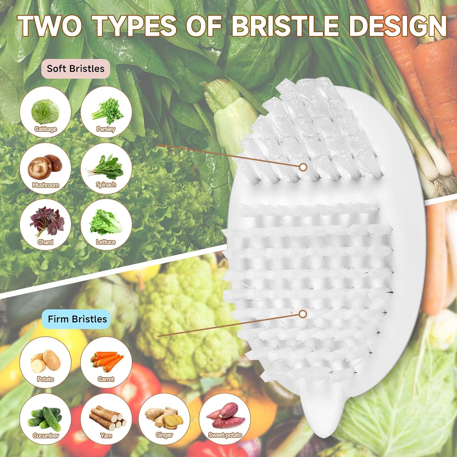 2 Pack Vegetable Brush with No-Slip Handle and Dot Remover 1