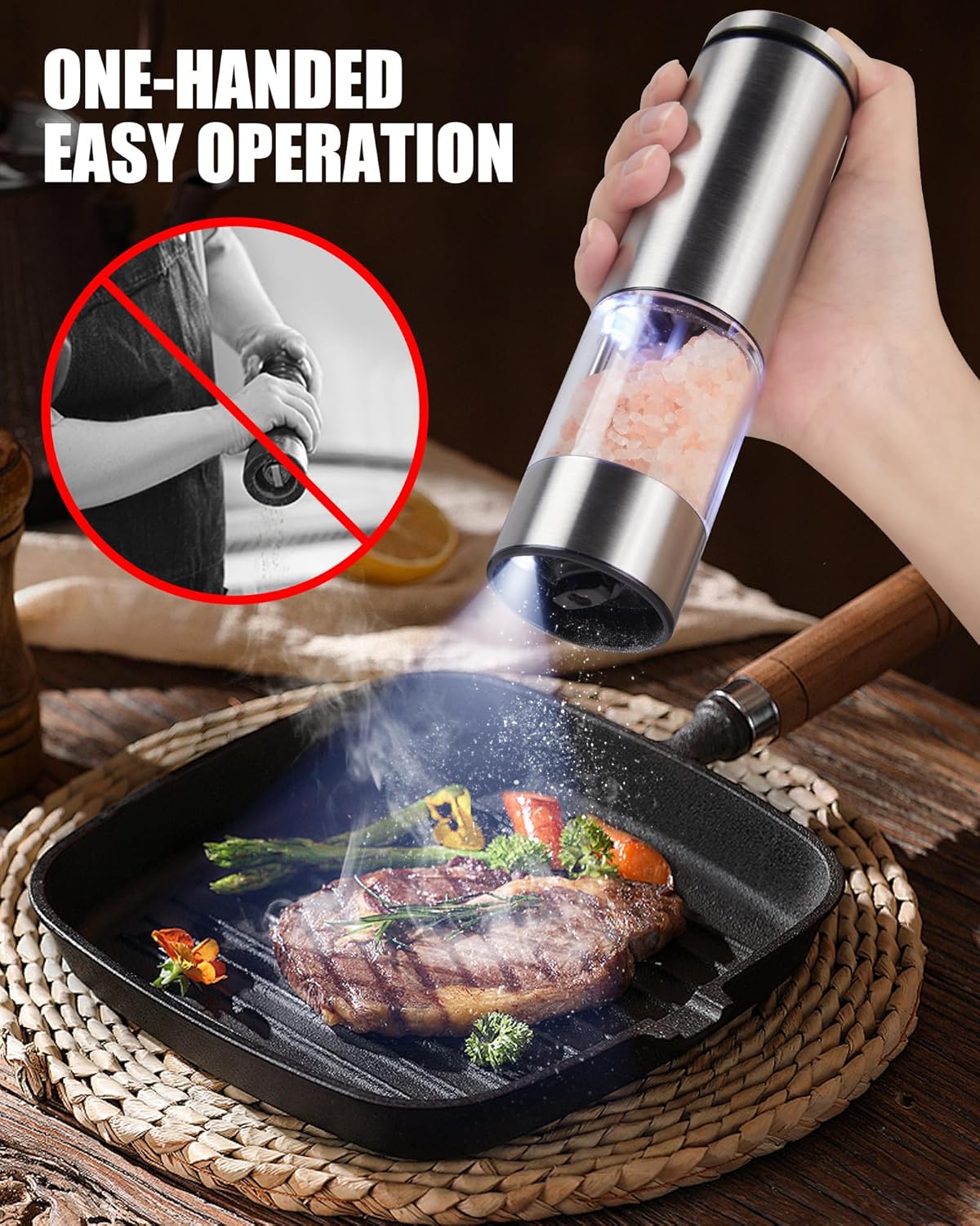 GiveBest Electric Salt Pepper Grinder Set with LED Light and USB Rechargeable