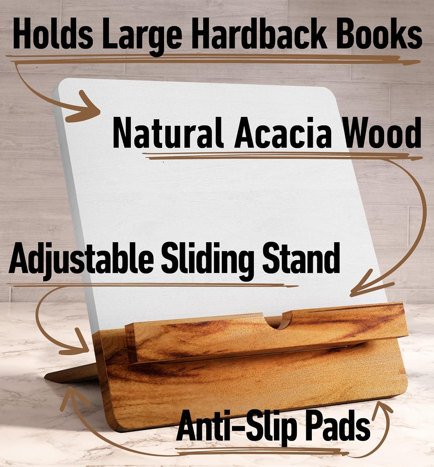 HB Design Co Acacia Cookbook Stand 12x12 Adjustable