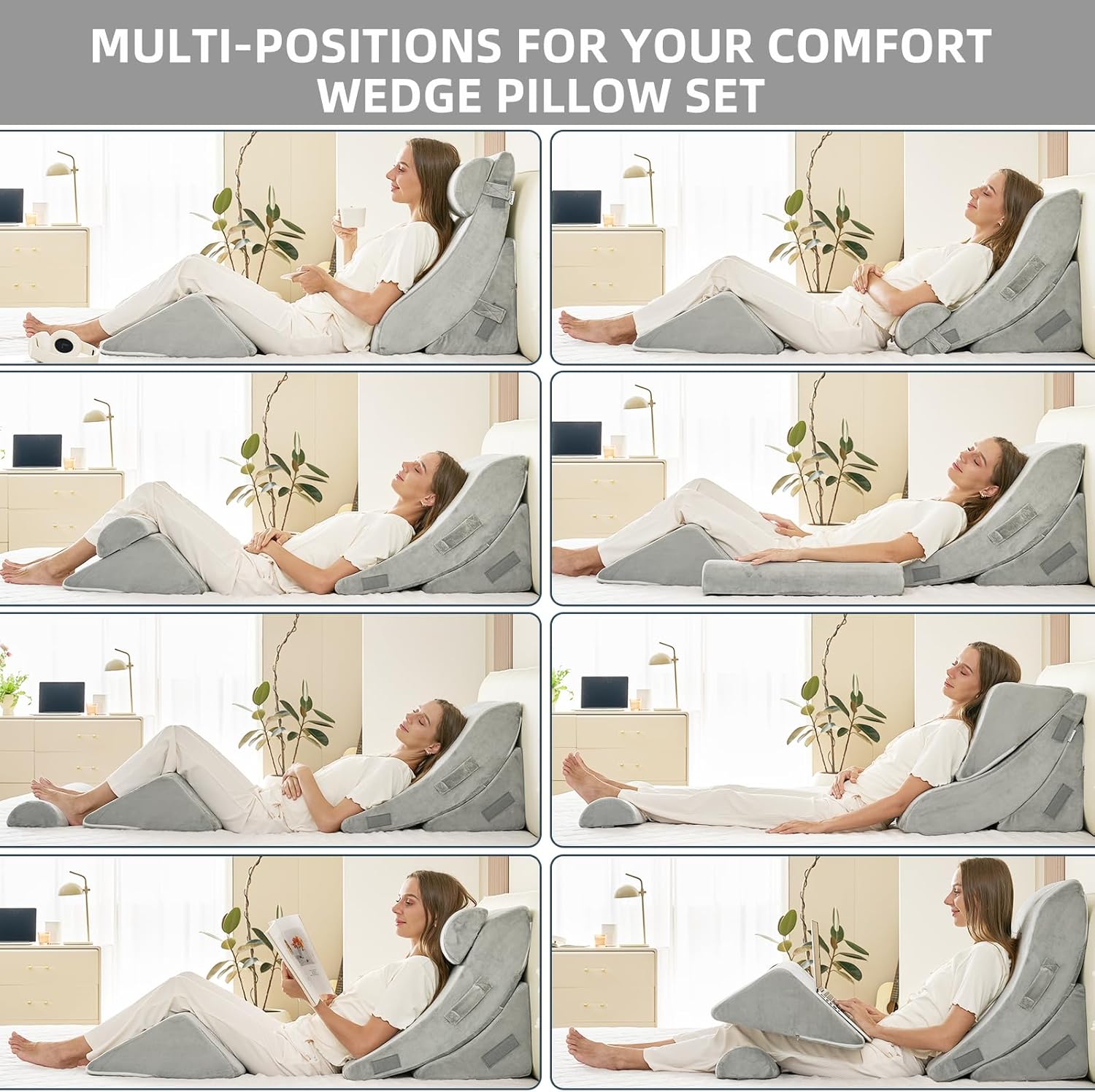 Lucresta 4PCS Orthopedic Wedge Pillow Set for Back Neck Leg Pain Relief