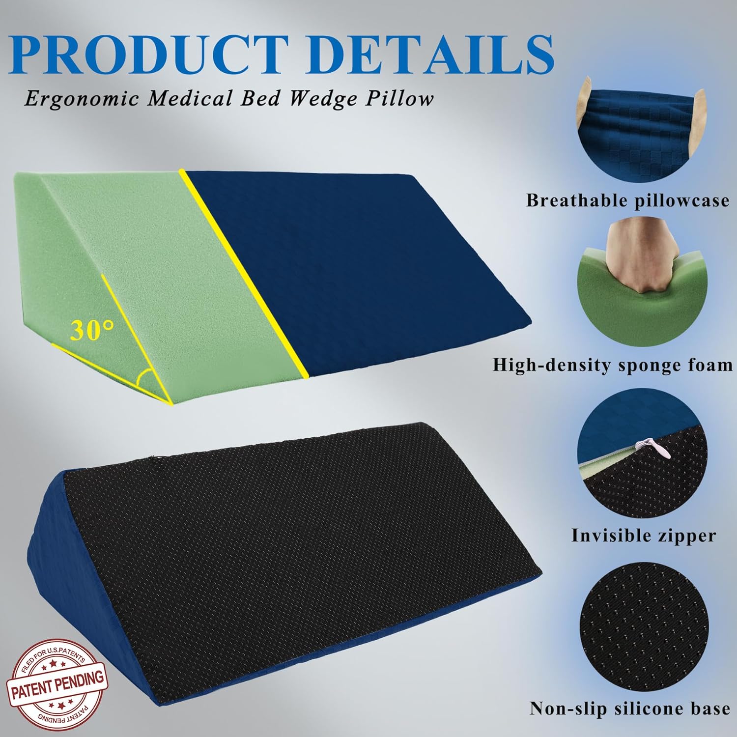 Jacobable Bed Wedge Pillow for Side Sleepers