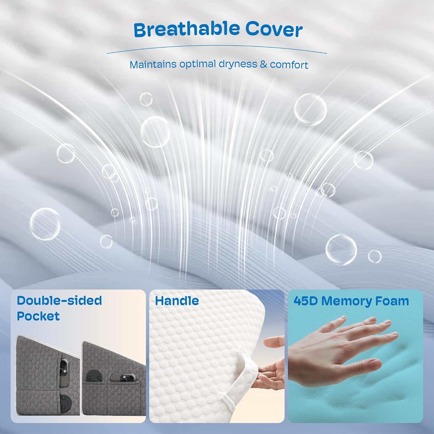 12 Inch Bed Wedge Pillow for Post-Surgery and Acid Reflux Relief