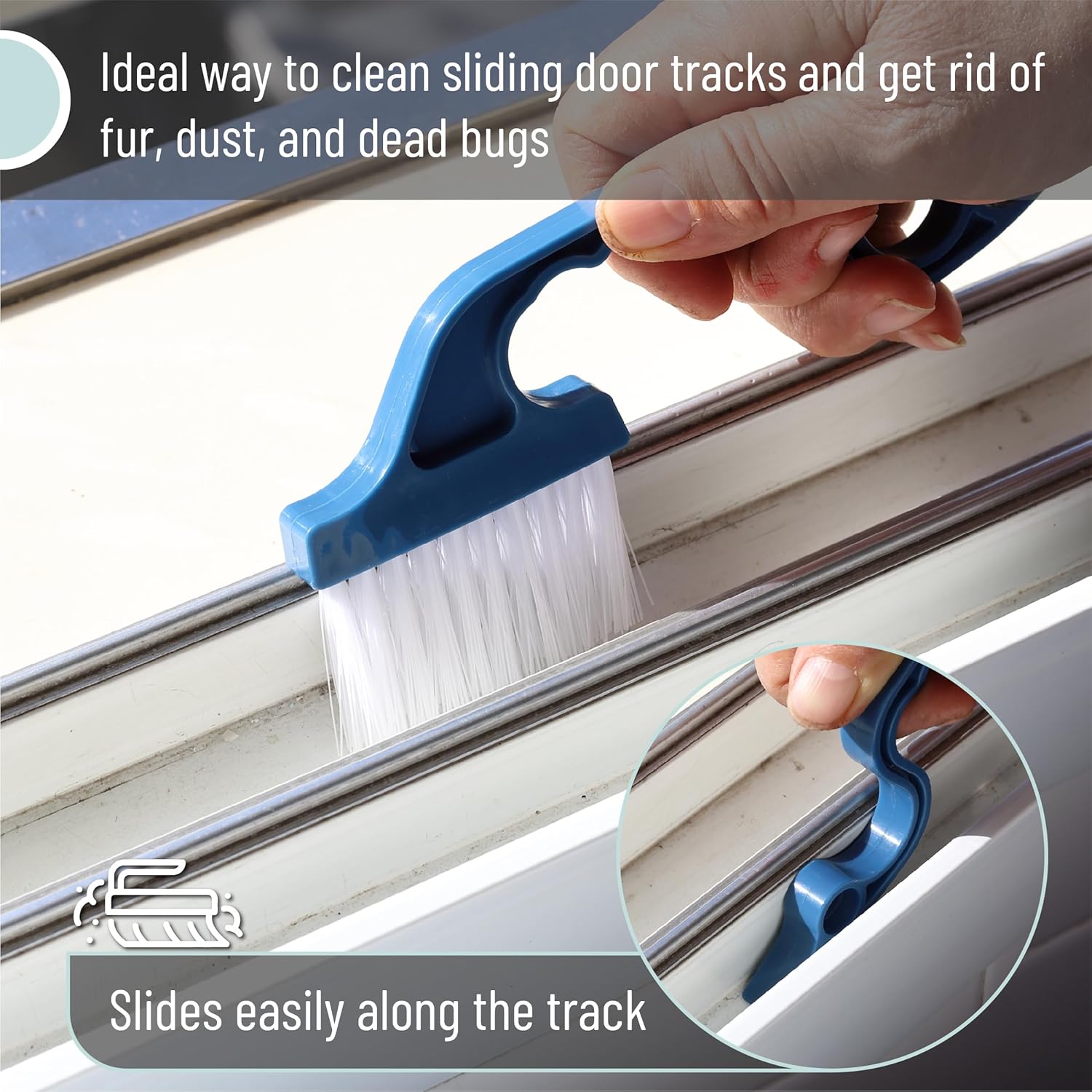Slick Solutions Window Track Cleaning Brush 2 Pack Navy BlueOrange
