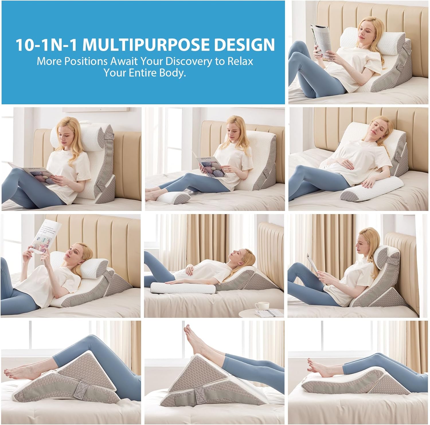 3PCS Adjustable Memory Foam Wedge Pillow for Back Pain Relief