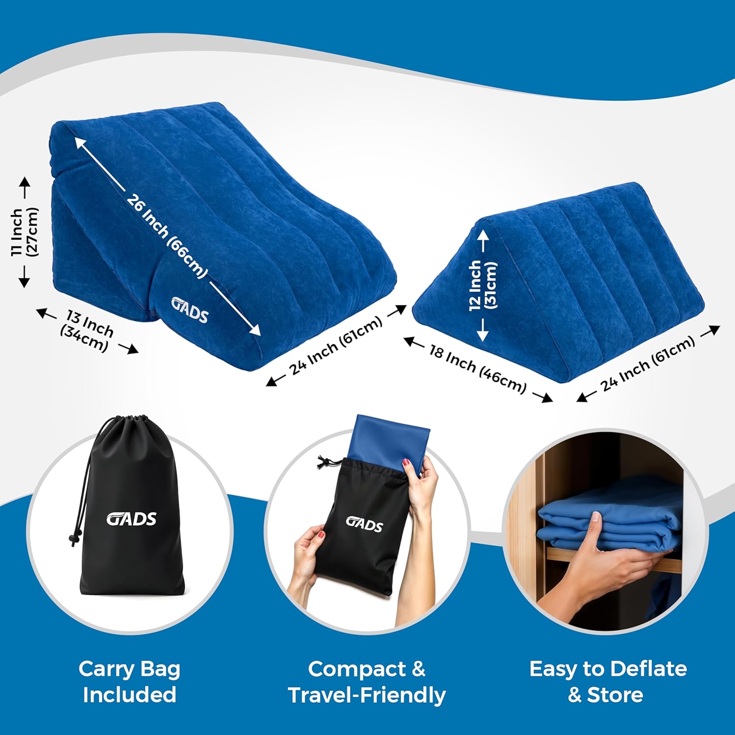 Gads Inflatable Wedge Pillow Set for Leg Elevation and Travel