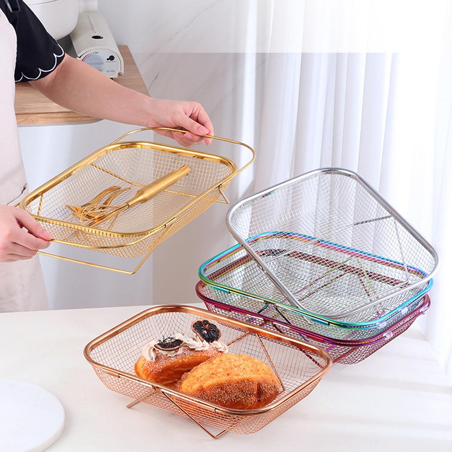 CHICIRIS Rose Gold Colander Strainer Over The Sink