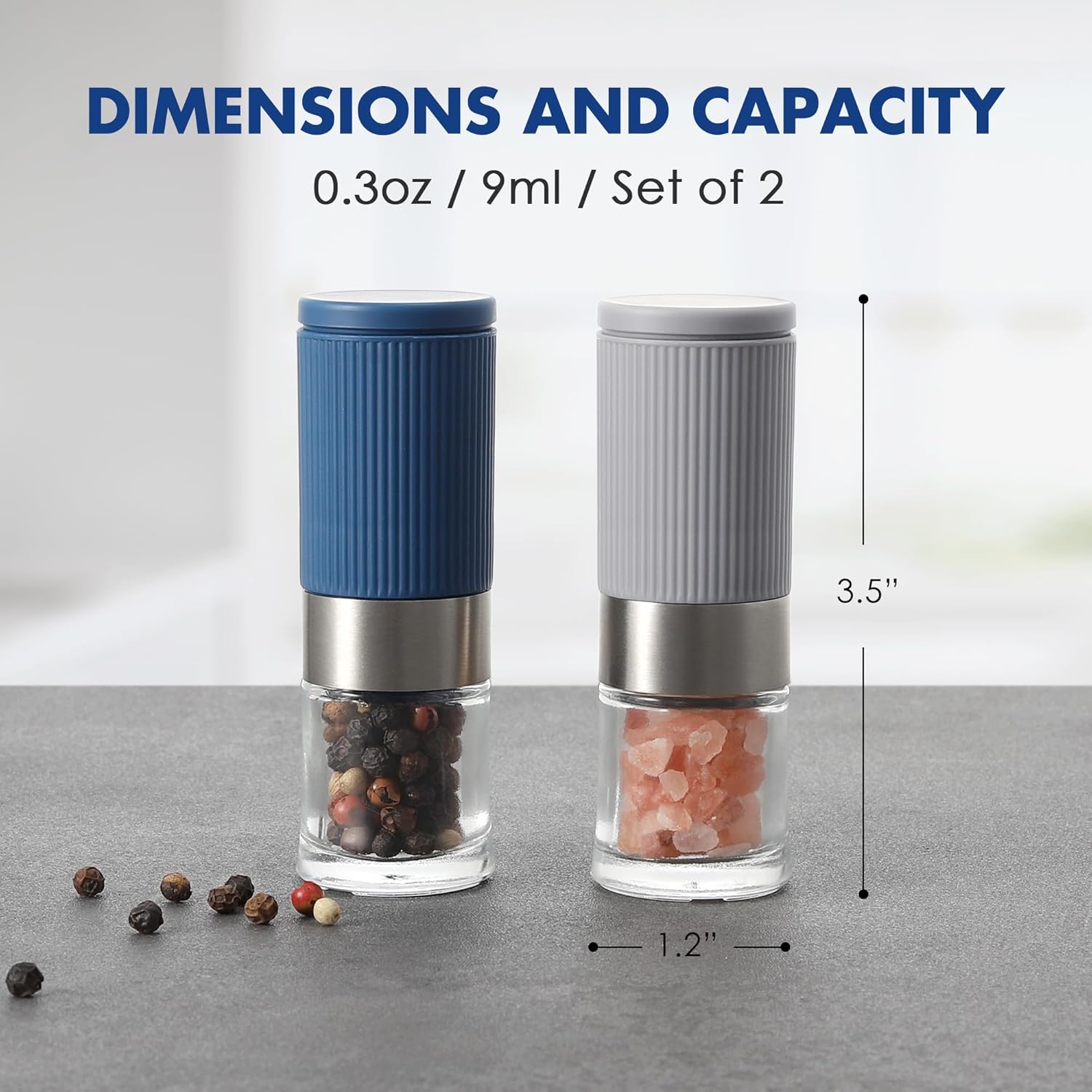 vzaahu Mini Salt Pepper Grinder Set with Bag and Funnel