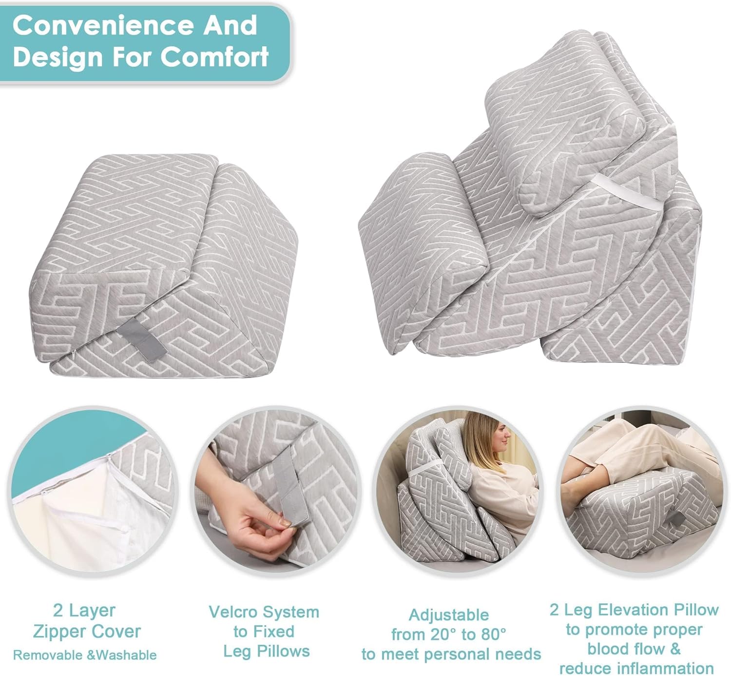 TOLEAD 6pcs Orthopedic Bed Wedge Pillow Set