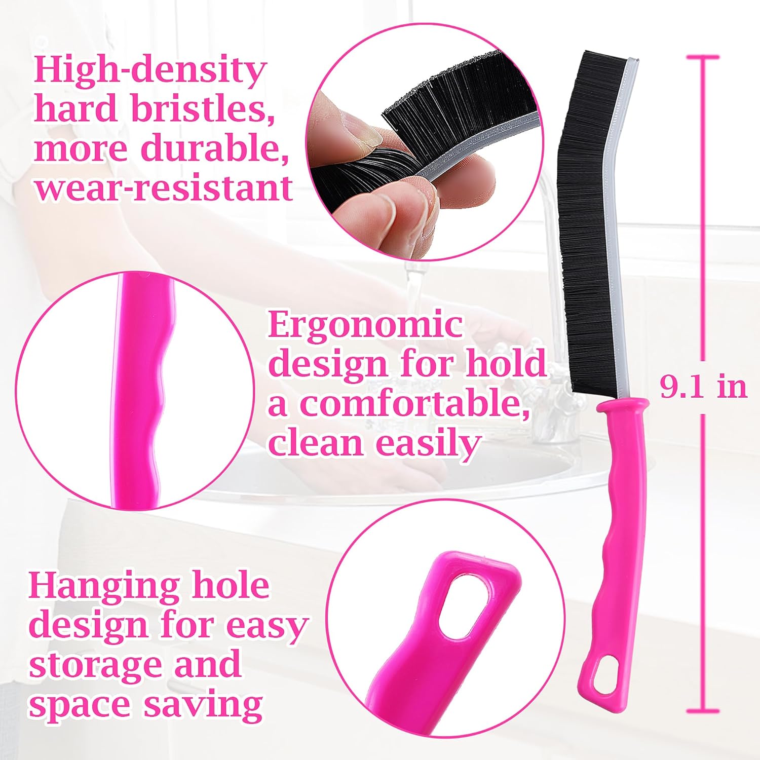 4 Pcs Hard Bristle Crevice Cleaning Brush Set in Pink
