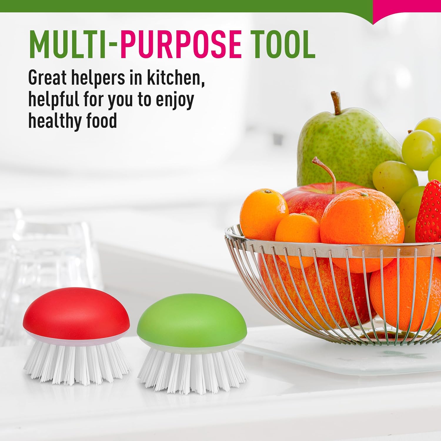 Vegetable Brush Scrubber 2Pcs Set Red and Green