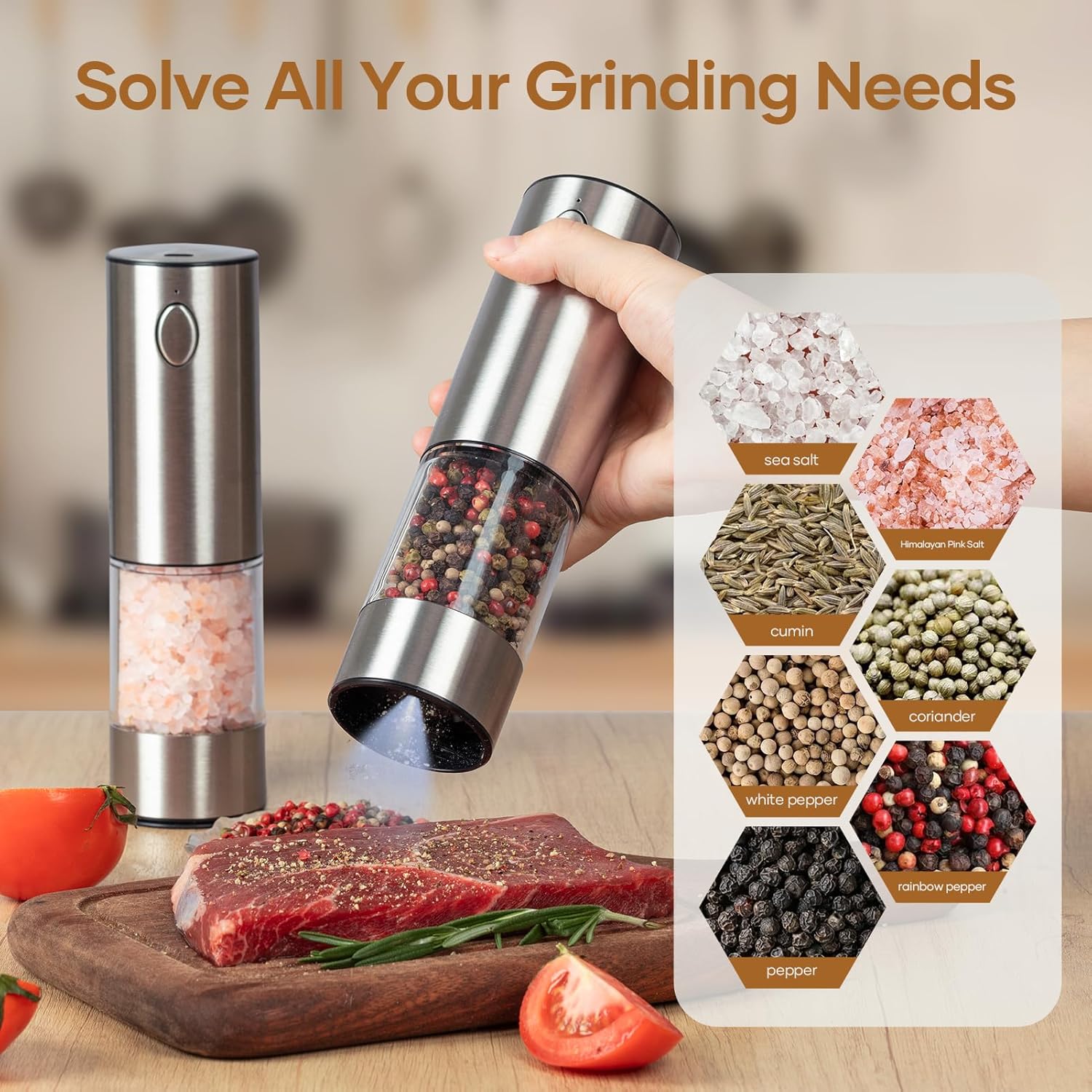 Electric Salt Pepper Grinder Set USB Rechargeable