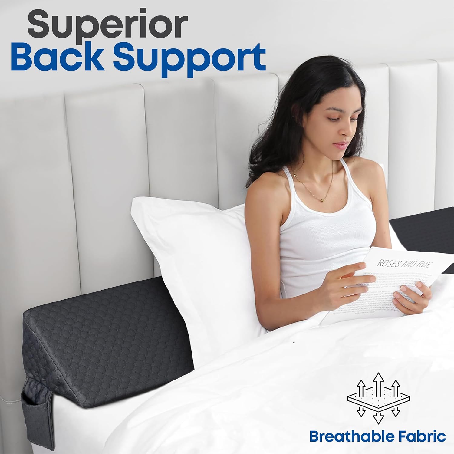 King Bed Wedge Pillow with Side Pocket - Triangle Gap Filler