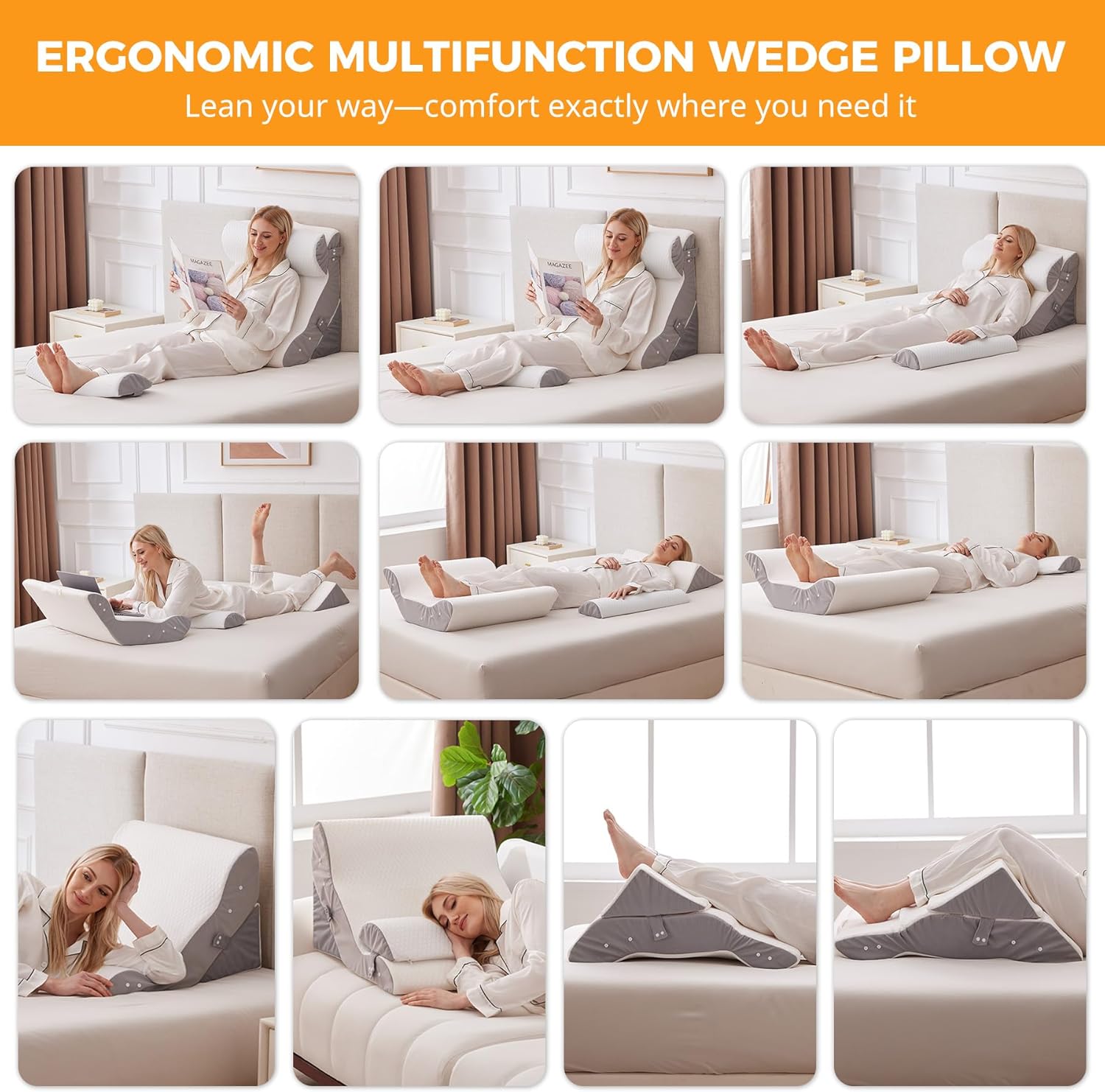 4PCS Adjustable Wedge Pillow Set for Post Surgery and Acid Reflux Relief