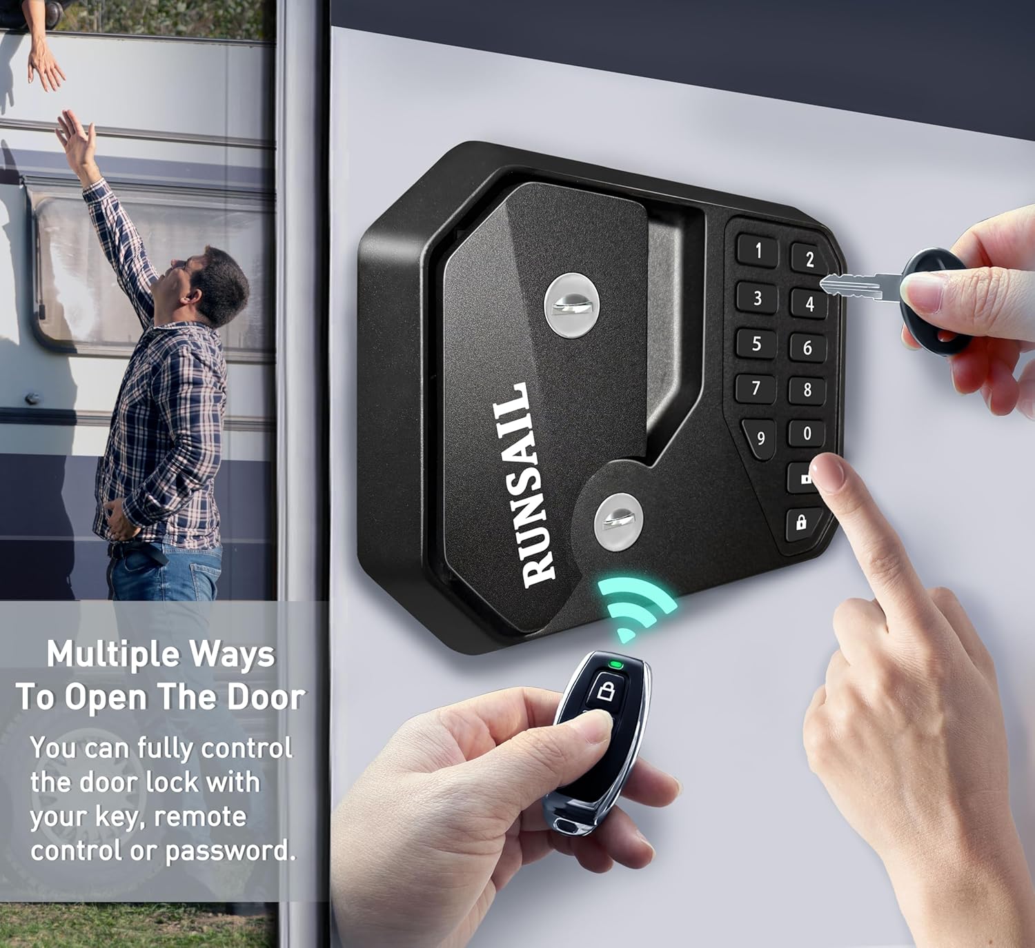 RUNSAIL RV Door Lock with 12-Digit Keypad Remote and Backup Key