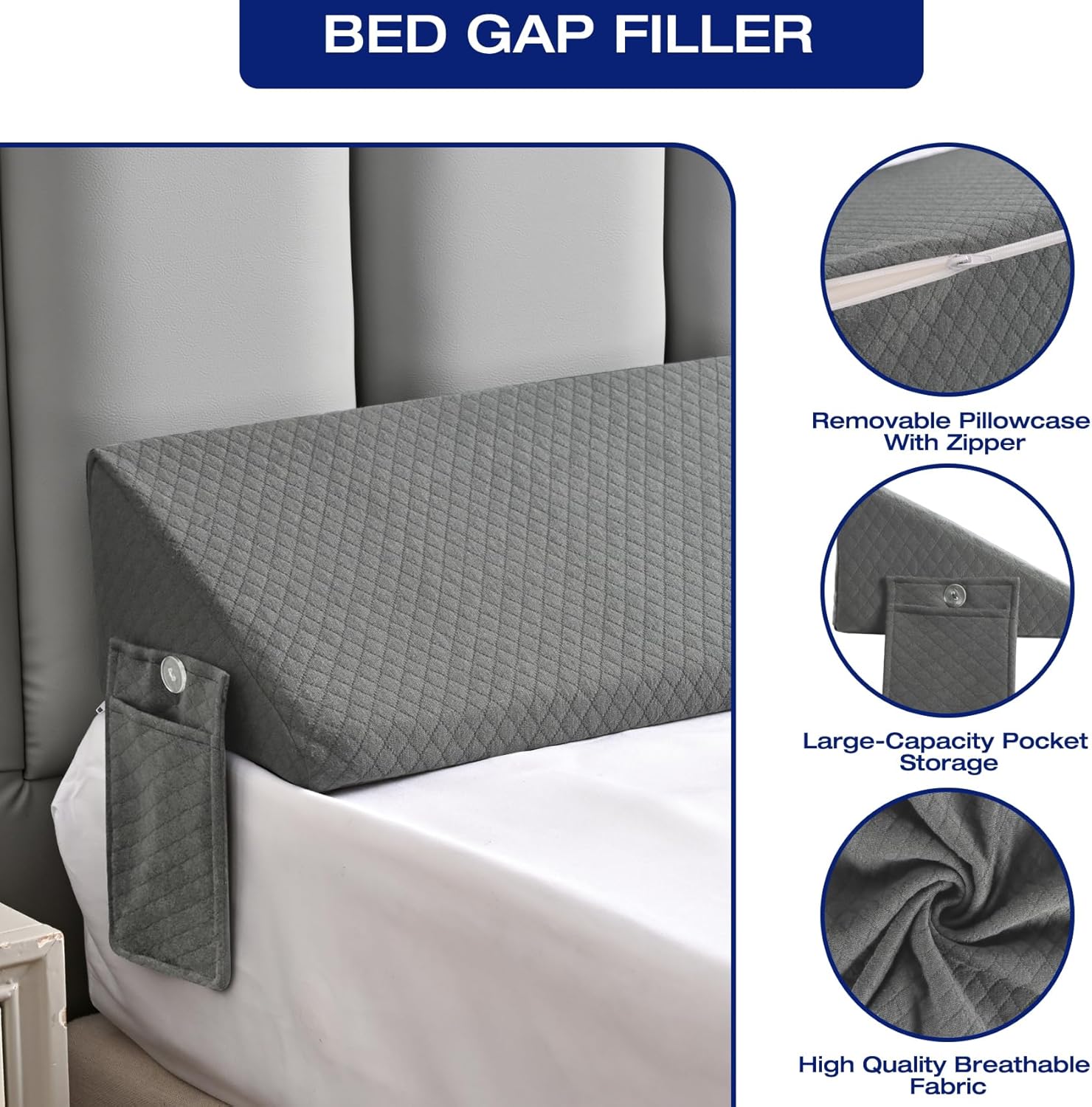 MIDLADE Queen Bed Wedge Pillow for Headboard Gap Filler