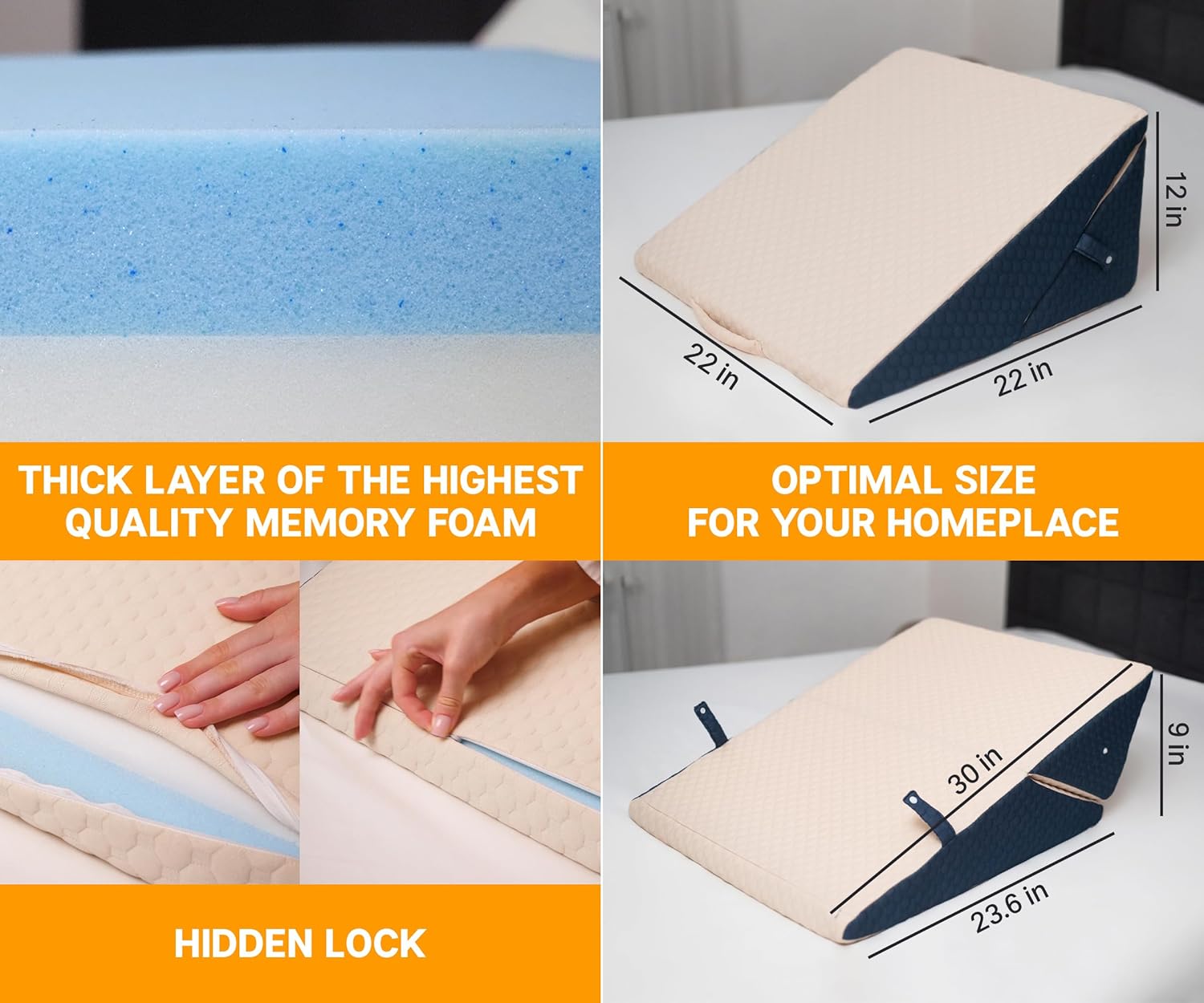 Isadem Bed Wedge Pillow - 45 Degree Incline Cushion