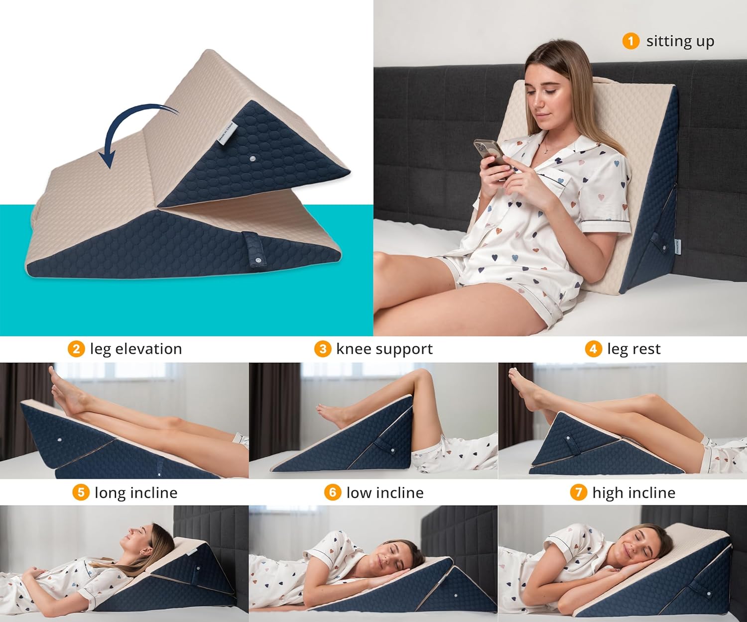 Isadem Bed Wedge Pillow - 45 Degree Incline Cushion