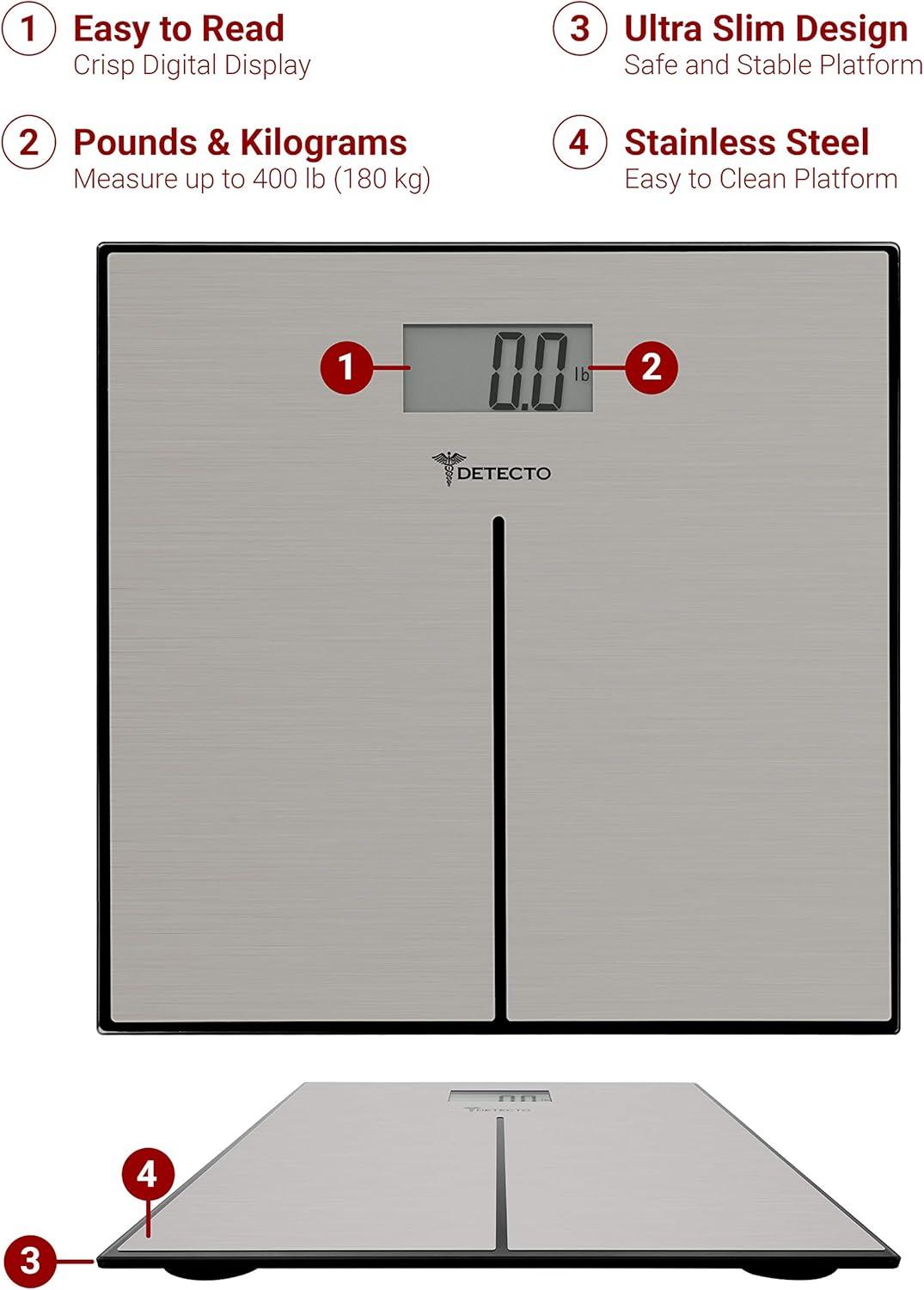 Escali Detecto D133 Deluxe Stainless Steel Digital Bathroom Scale